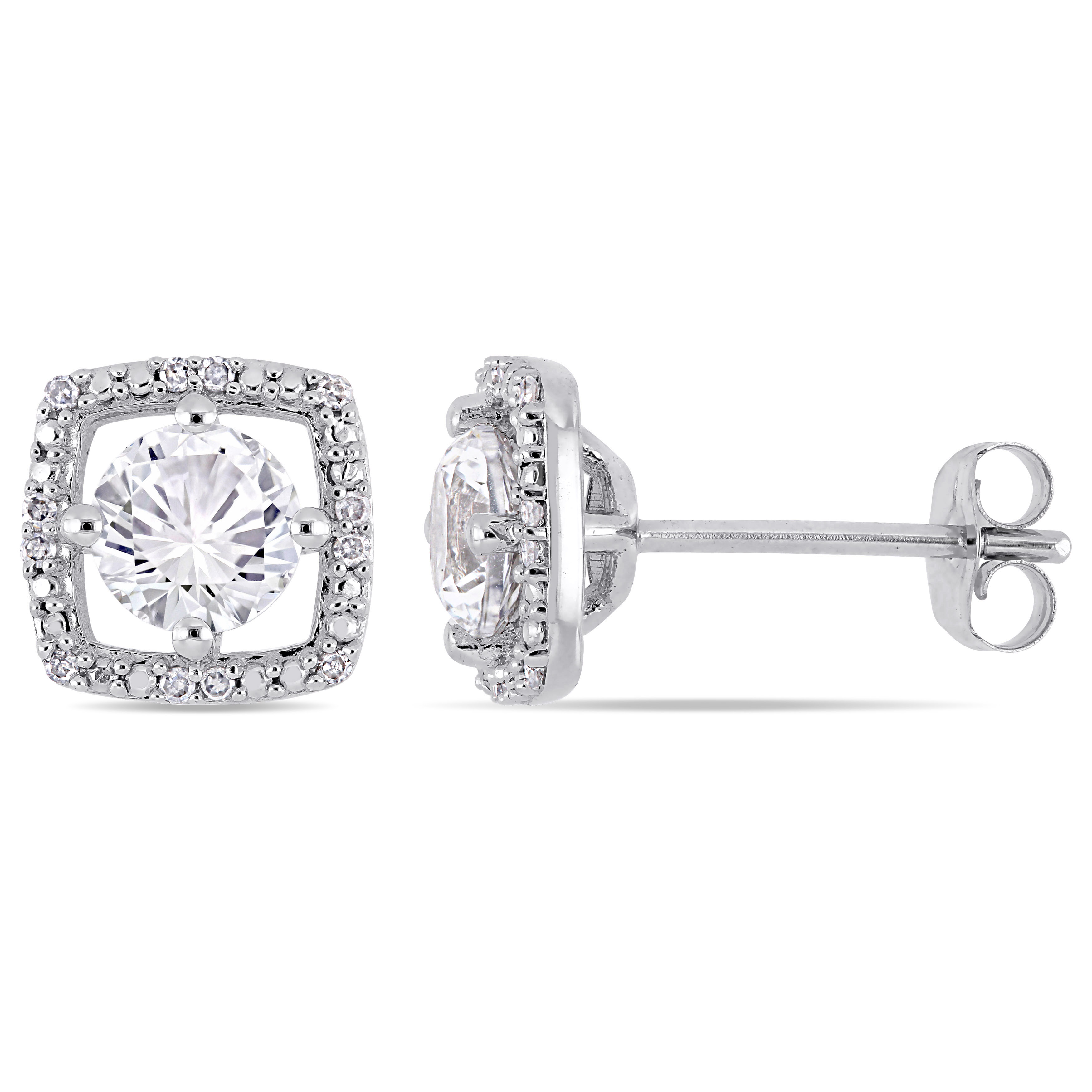 1 1/3 CT TGW Created White Sapphire and Diamond Stud Earrings in 10k White Gold