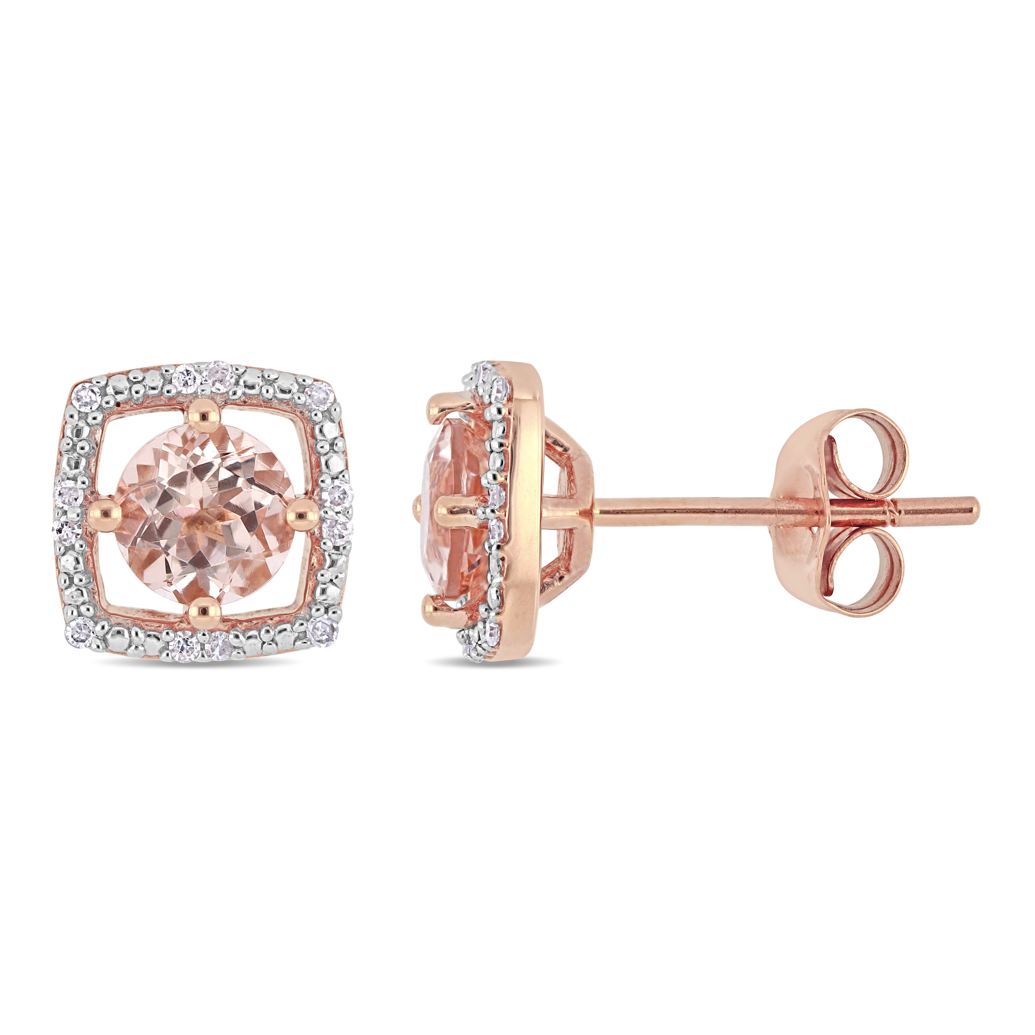 1 CT TGW Morganite and Diamond Stud Earrings in 10k Rose Gold