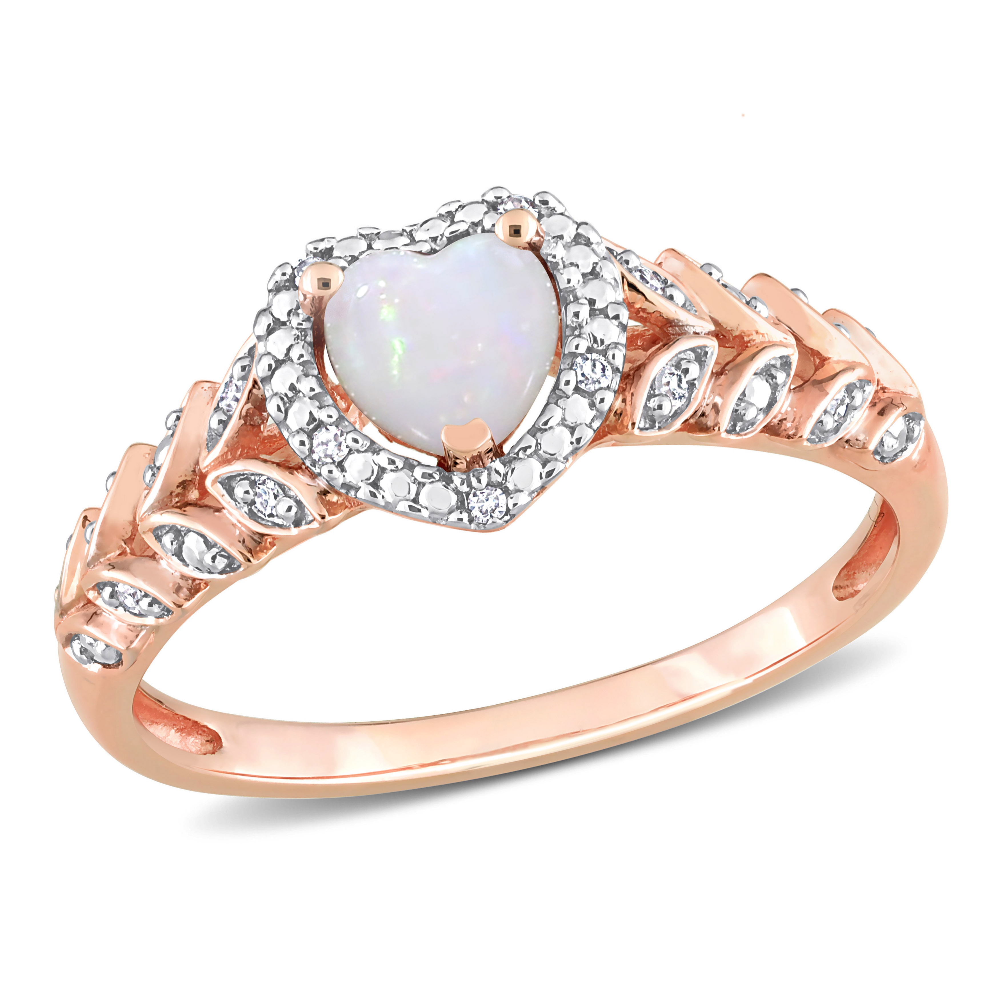 1/3 CT TGW Heart Shape Opal and Diamond Accent Halo Ring 10k Rose Gold