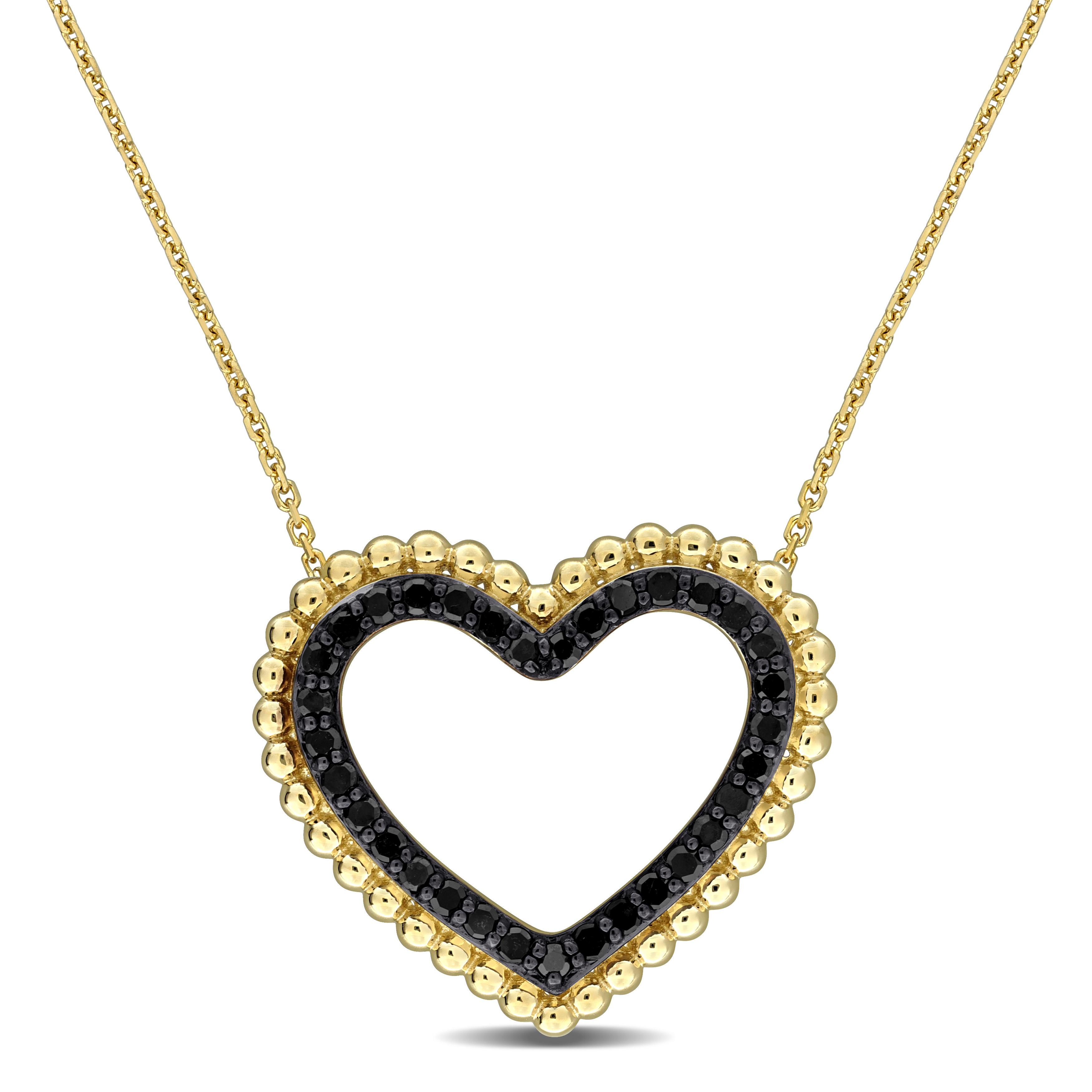 1/2ct TW Black Diamond Heart Pendant with Chain in 14k Yellow Gold with Black Rhodium - 17 in