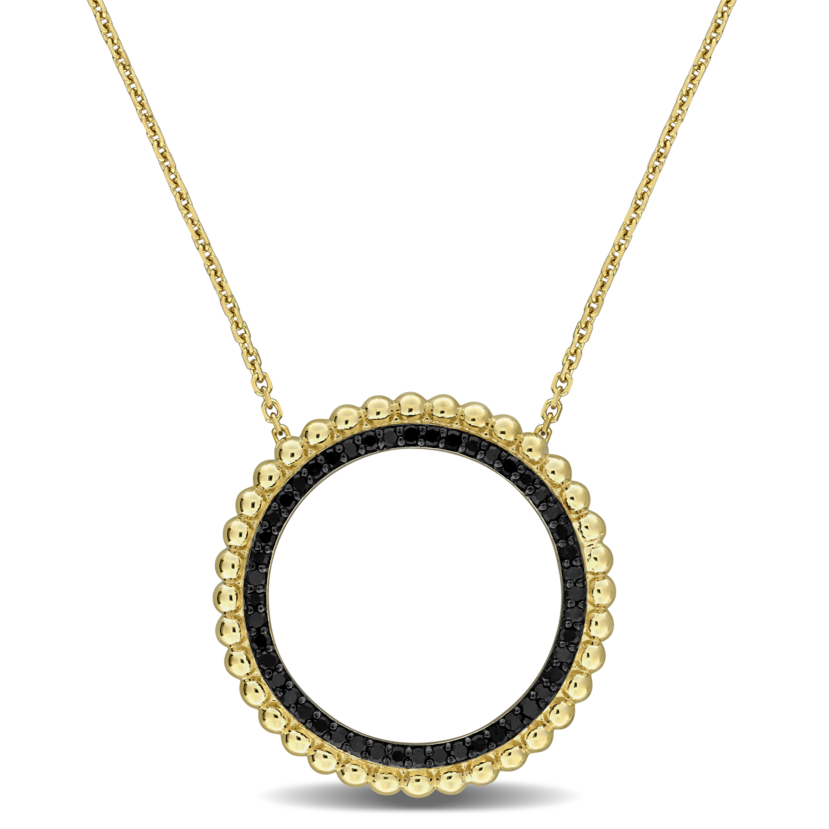 1/4ct TW Black Diamond Circle Pendant with Chain in 14k Yellow Gold with Black Rhodium - 17 in