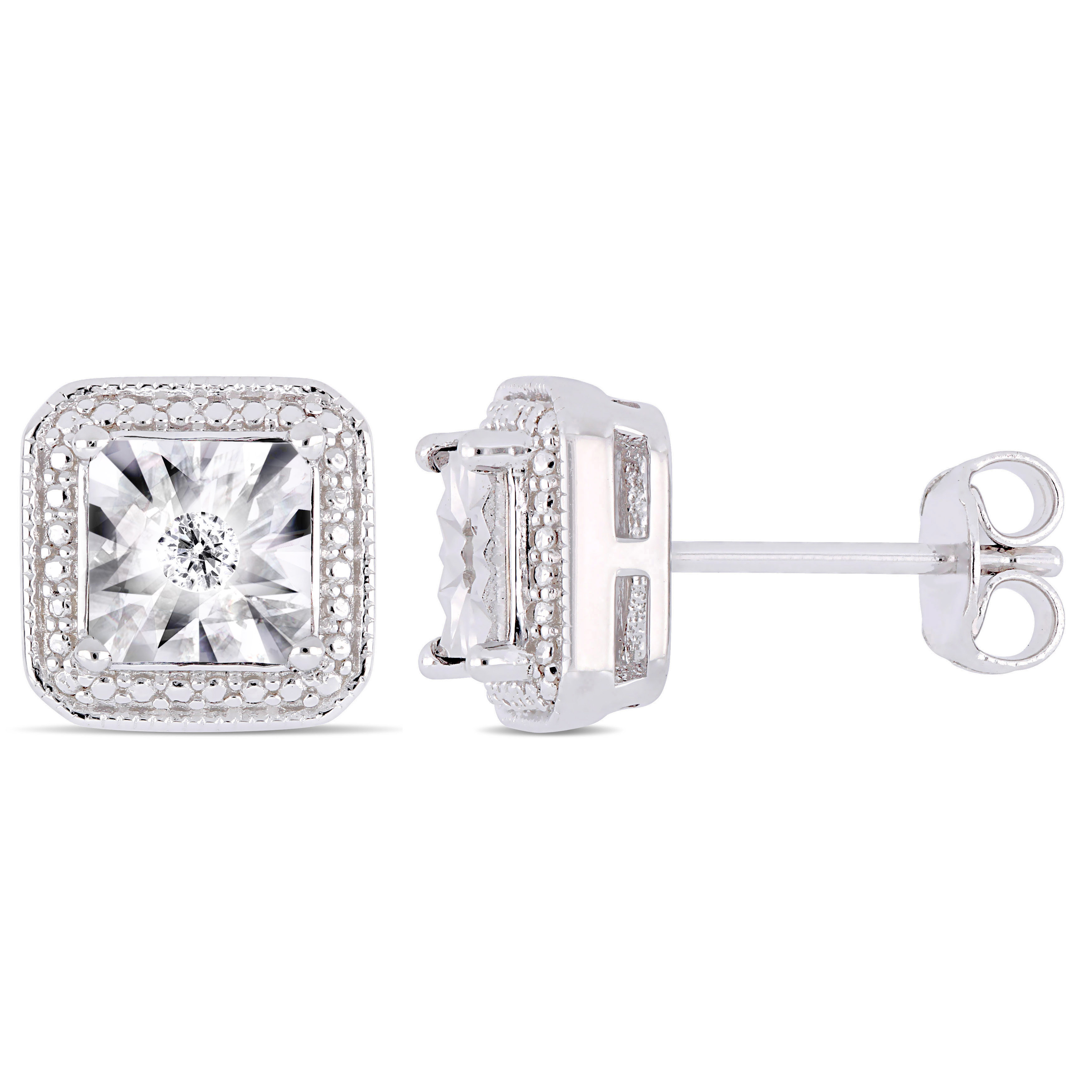 Diamond Accent Square Halo Stud Earrings in Sterling Silver