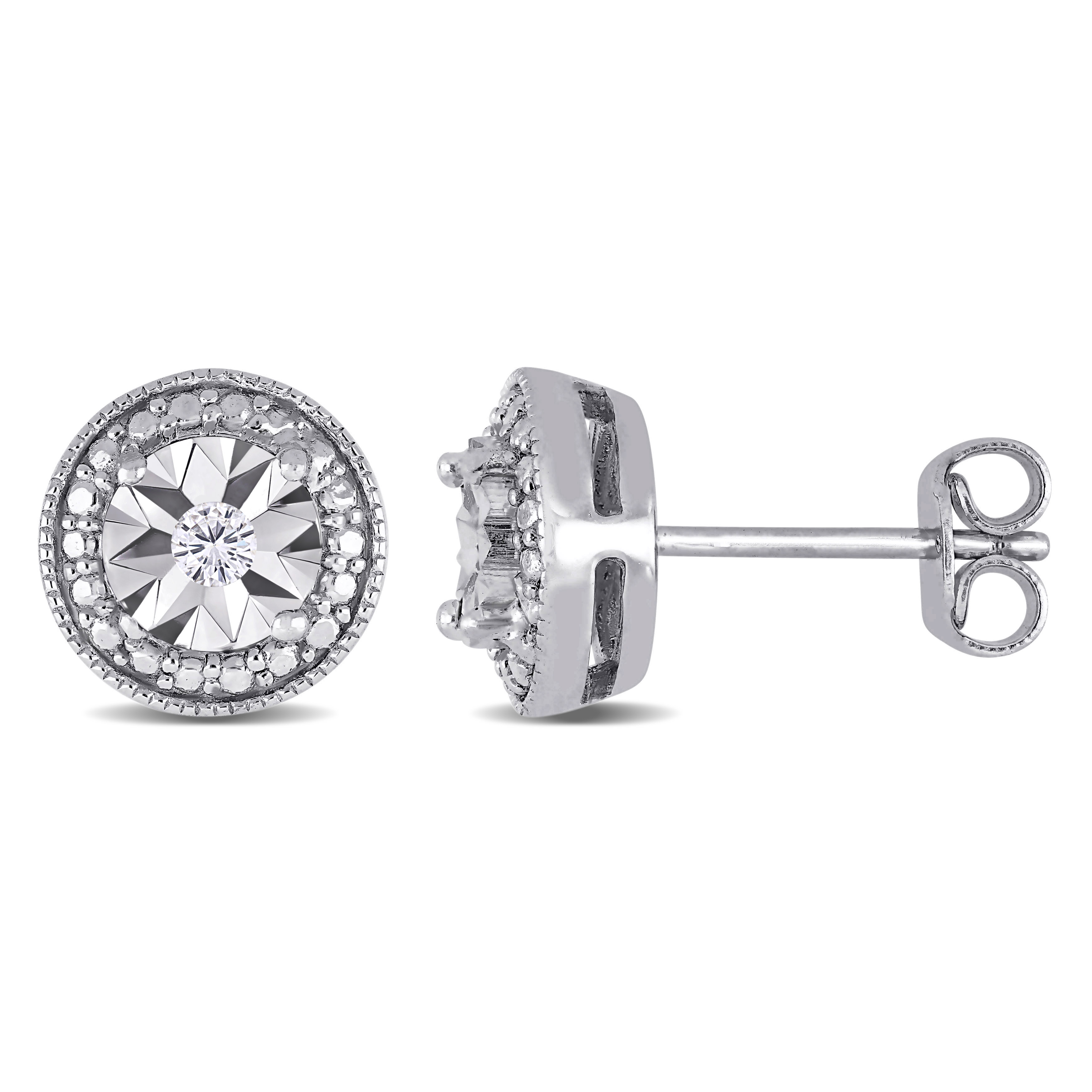 Diamond Accent Round Halo Stud Earrings in Sterling Silver