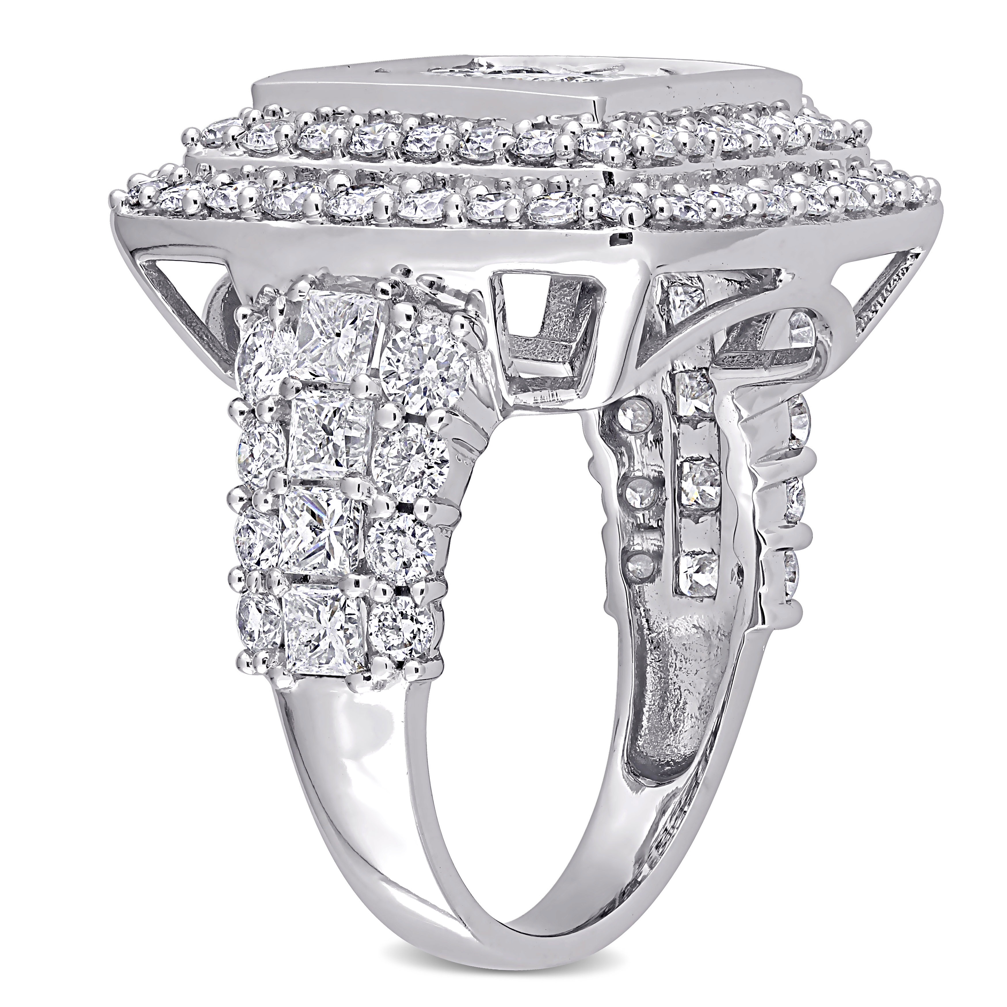 5 CT TW Princess and Round Diamond Double Halo Engagement Ring in 14k White Gold