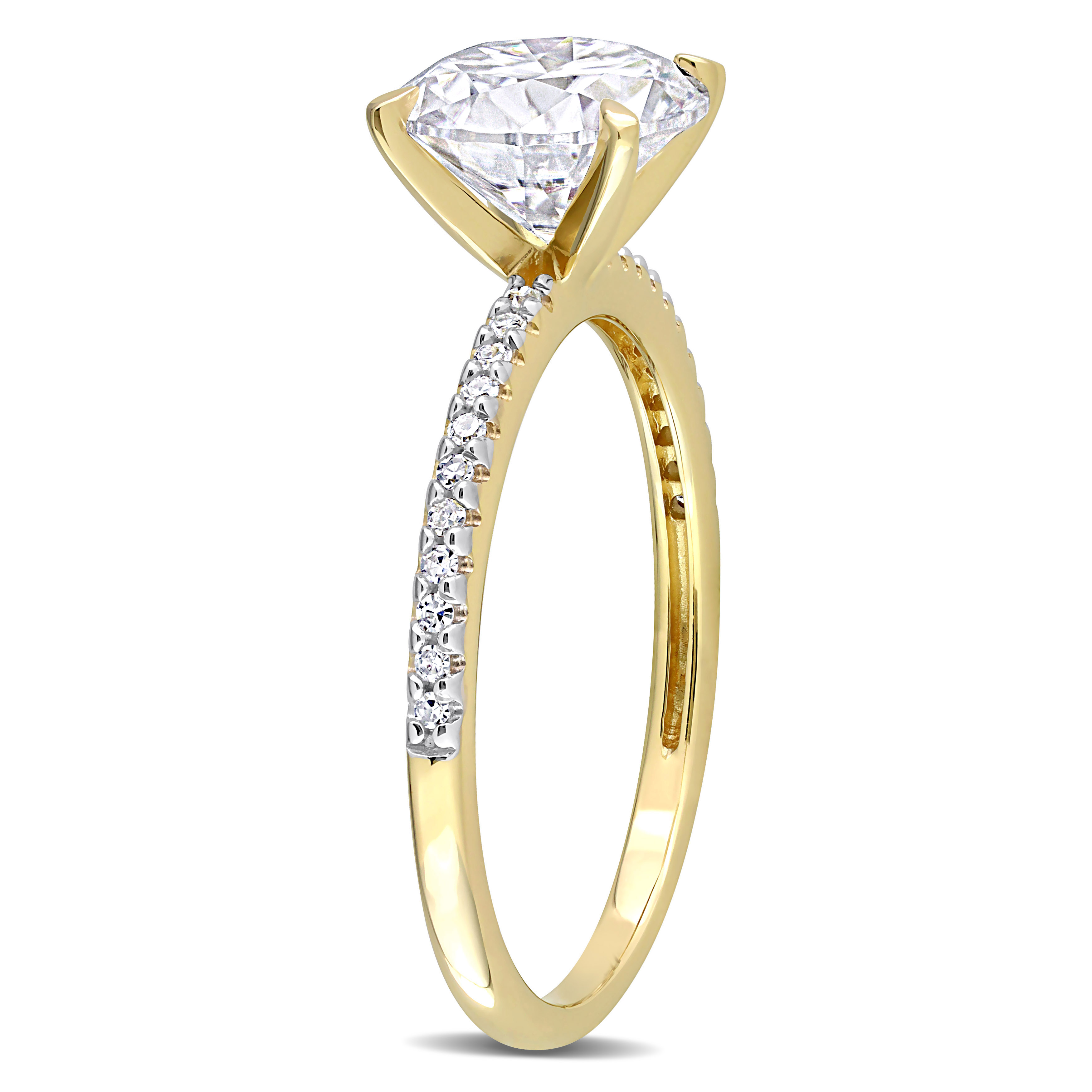 1 4/5 CT DEW Created Moissanite and 1/10 CT TDW Diamond Engagement Ring in 14k Yellow Gold