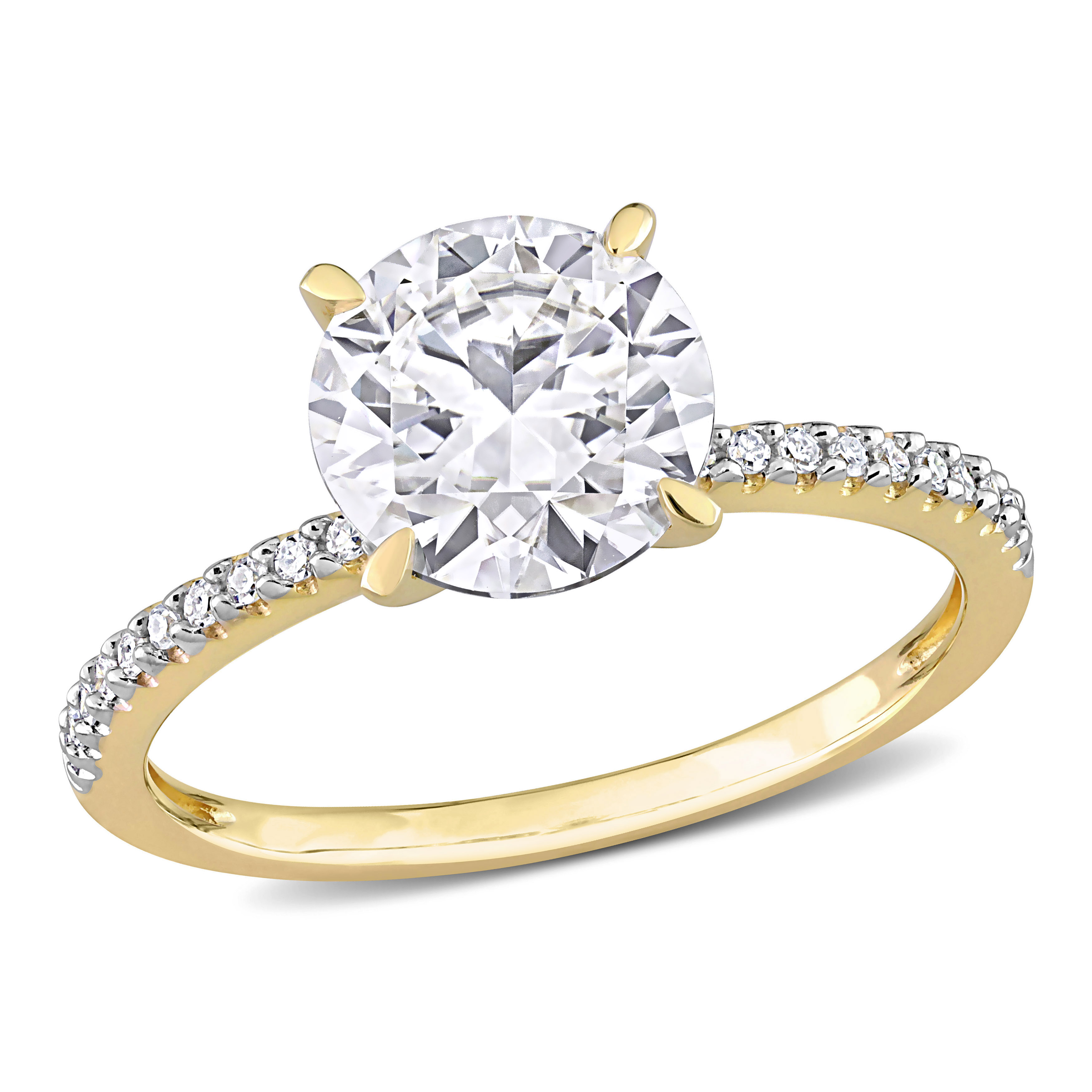 1 4/5 CT DEW Created Moissanite and 1/10 CT TDW Diamond Engagement Ring in 14k Yellow Gold