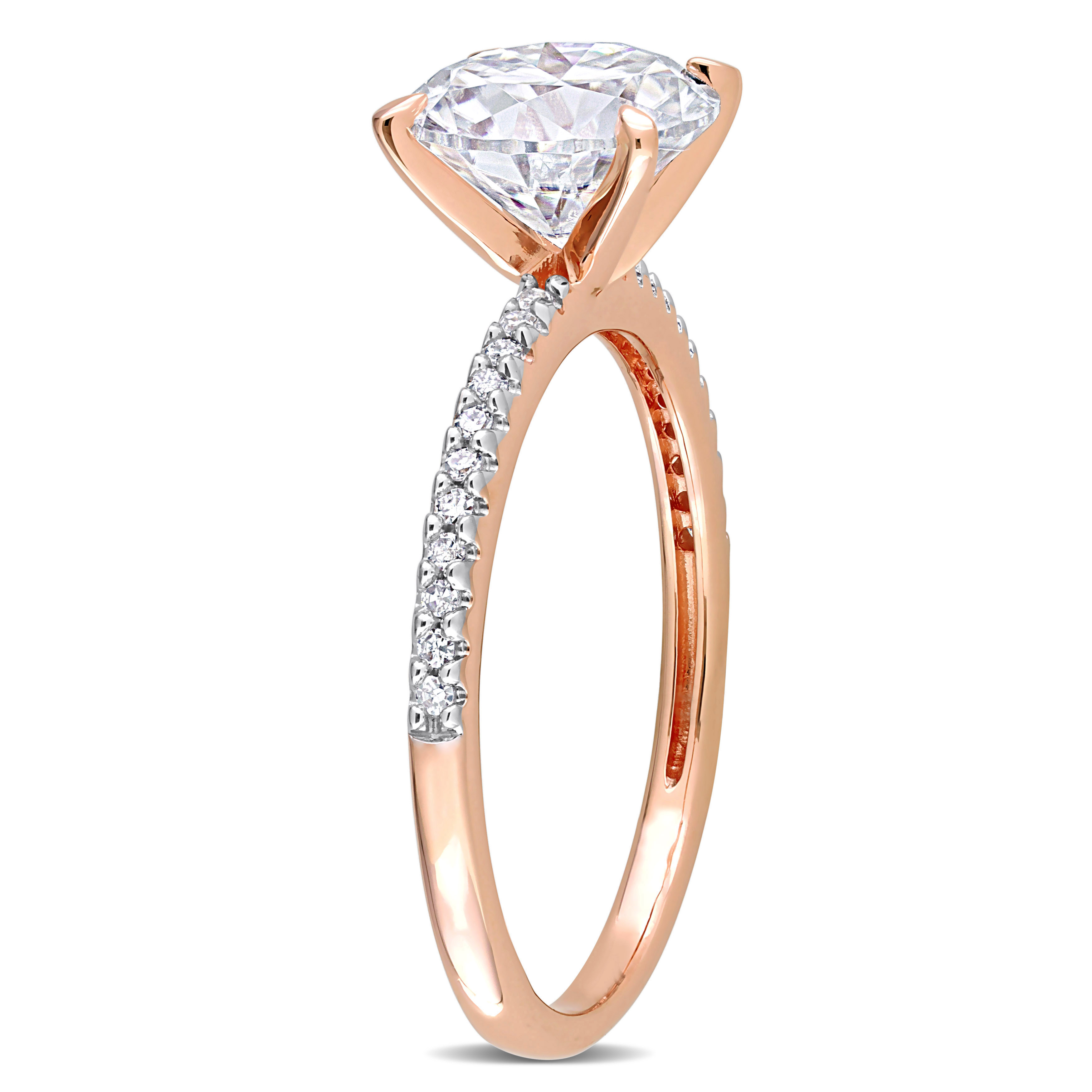1 4/5 CT DEW Created Moissanite and 1/10 CT TDW Diamond Engagement Ring in 14k Rose Gold