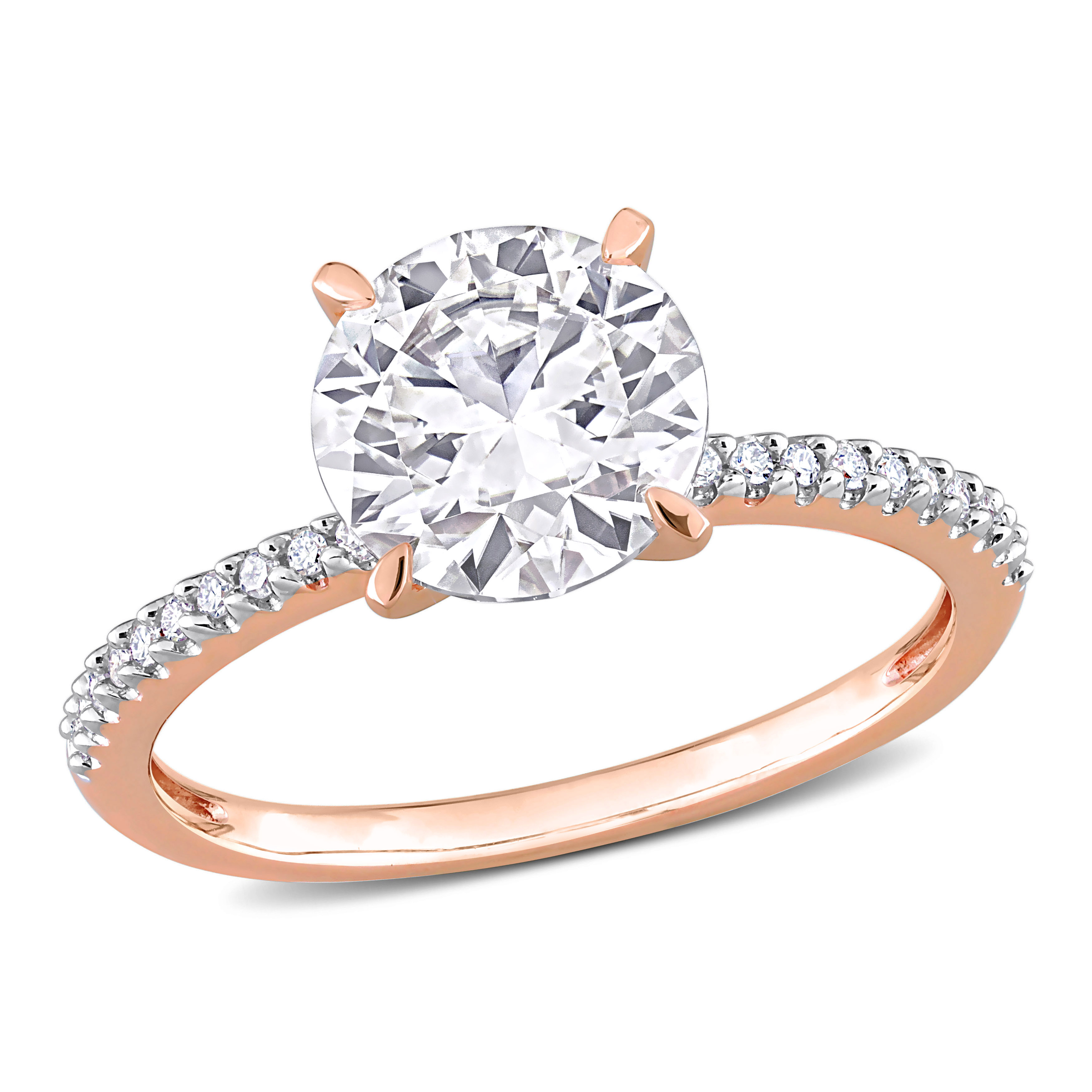 1 4/5 CT DEW Created Moissanite and 1/10 CT TDW Diamond Engagement Ring in 14k Rose Gold