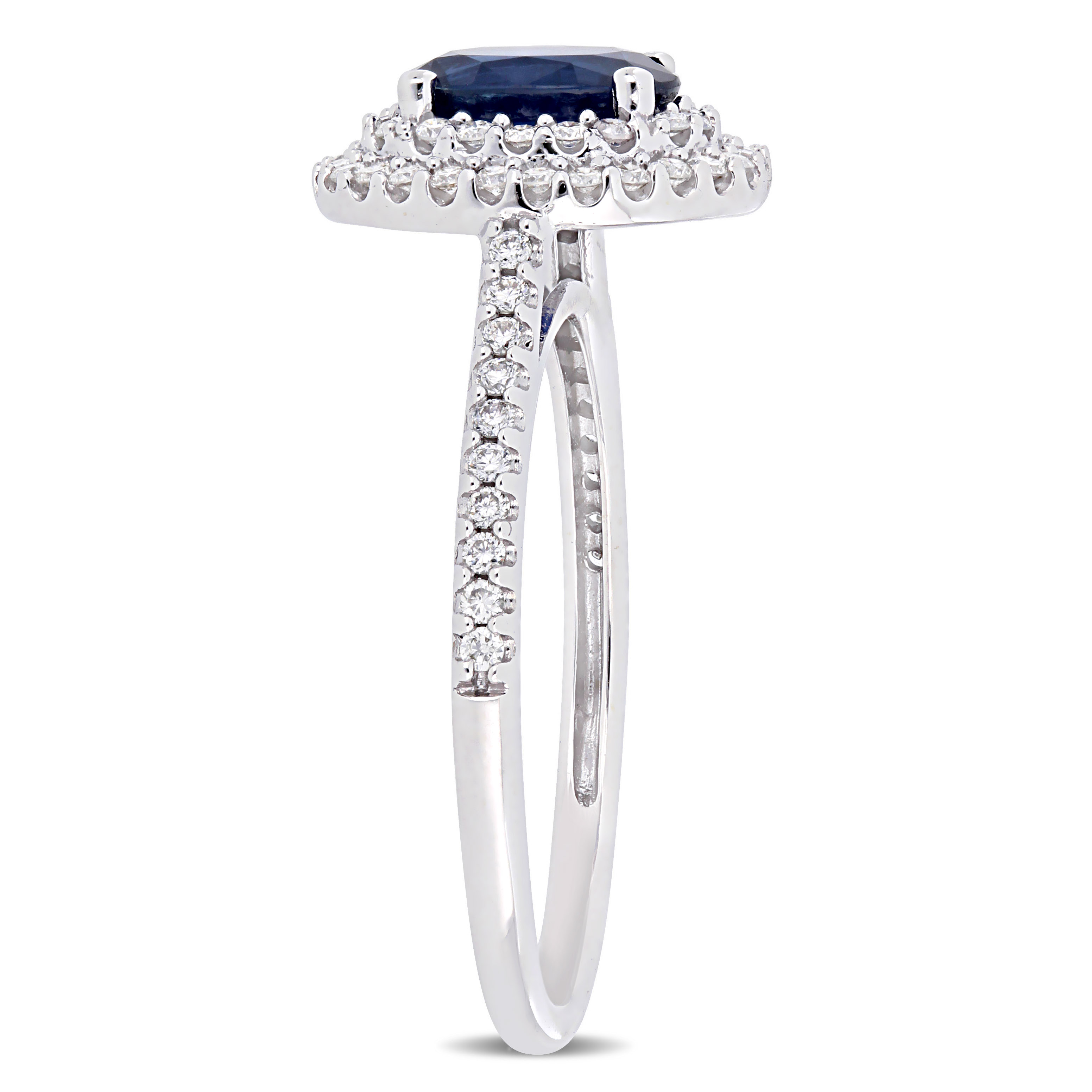 1 Ct TGW Oval Sapphire and 1/3 Ct TW Diamond Double Halo Ring in 14k White Gold