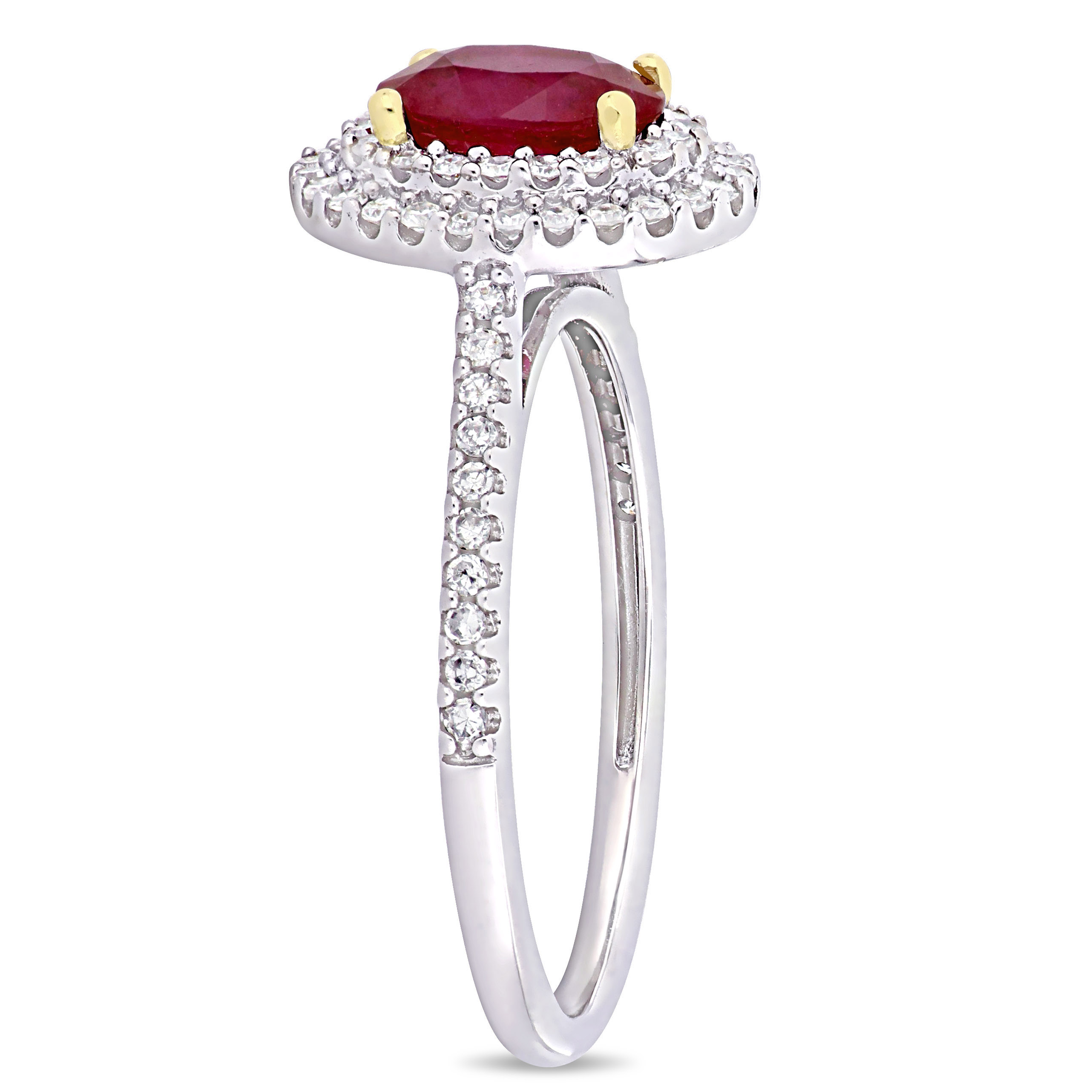 7/8 Ct TGW Oval Ruby and 1/3 Ct TW Diamond Double Halo Ring in 2-tone 14k White & Yellow Gold