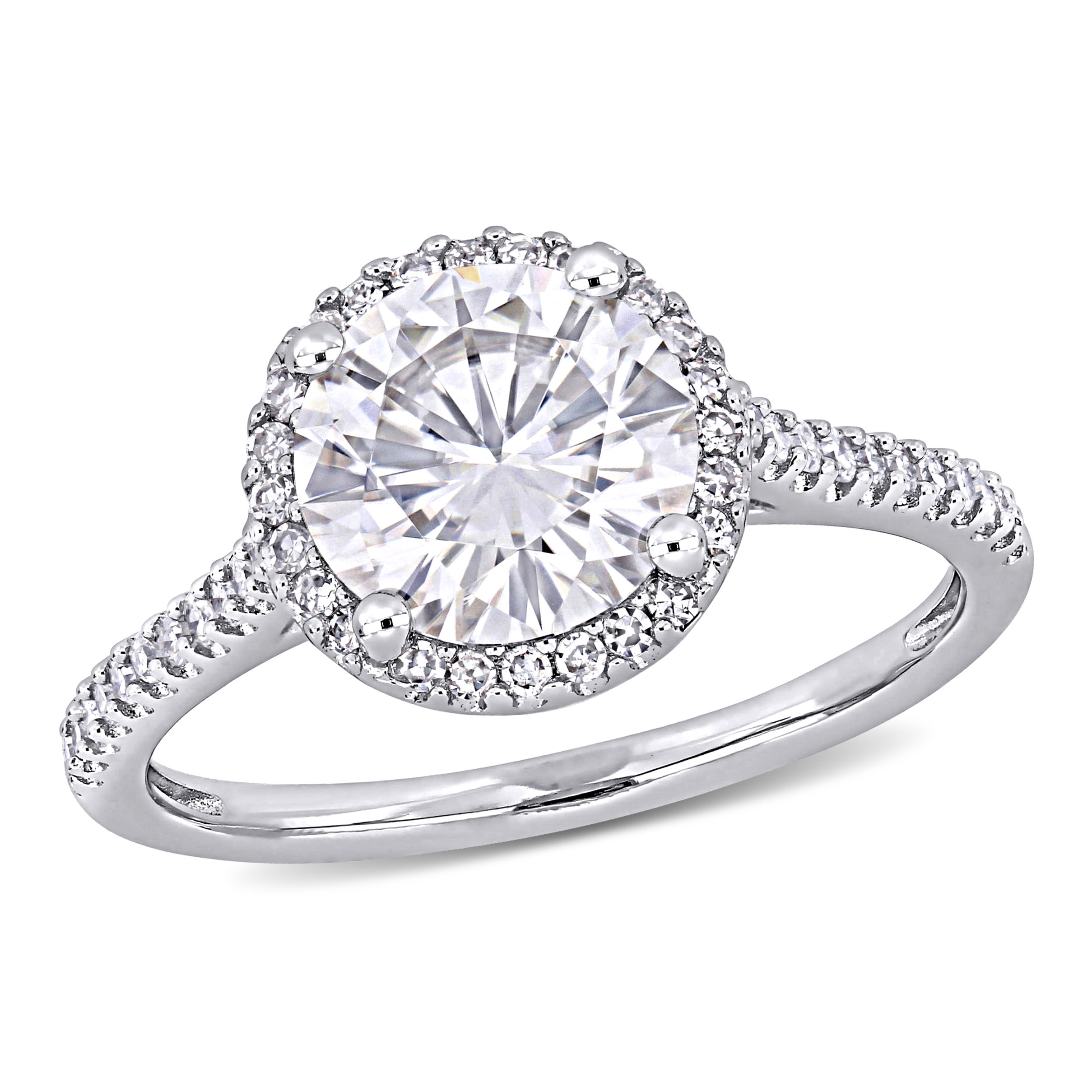 2 CT DEW Created Moissanite and 1/4 CT TW Diamond Engagement Ring in 14k White Gold