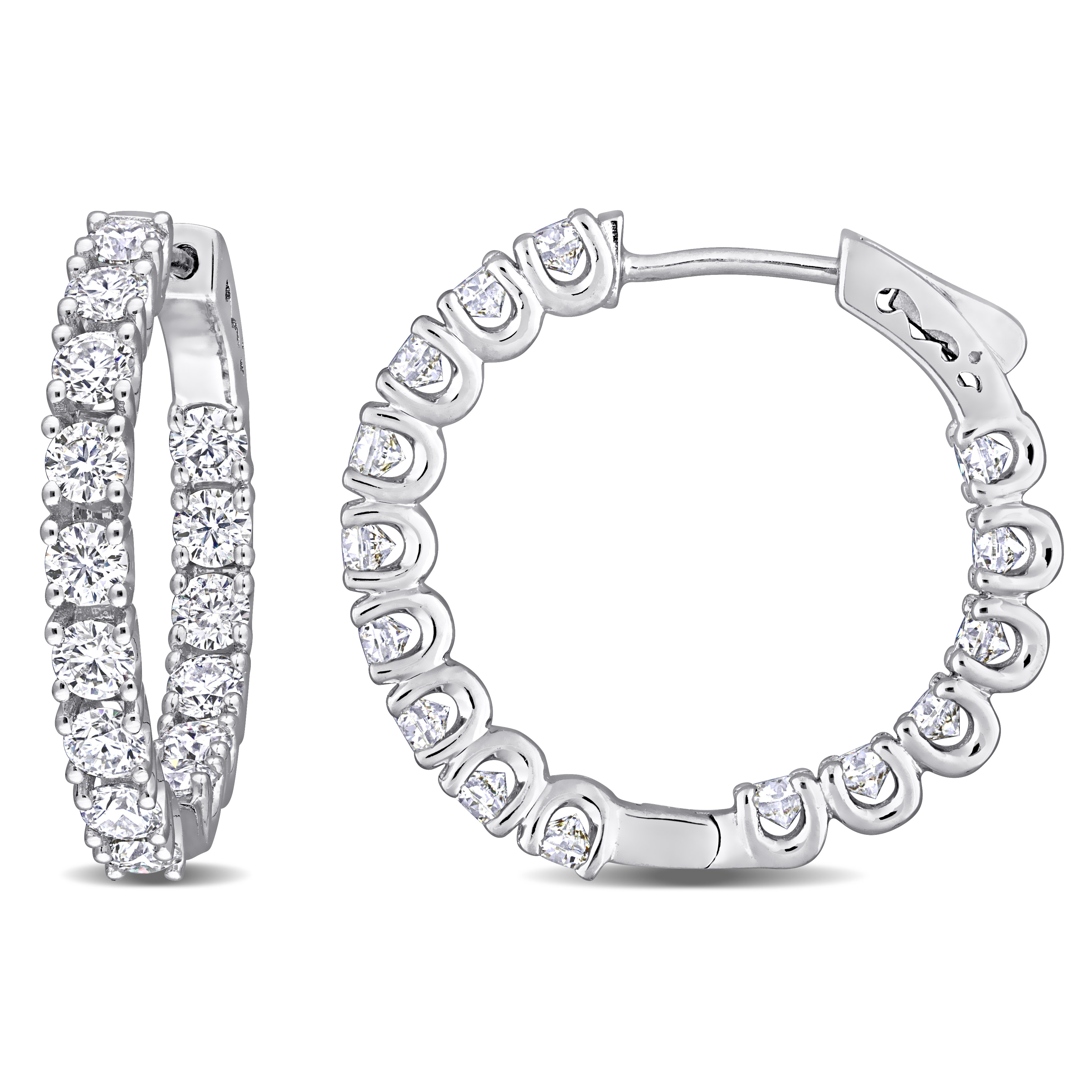 3ct DEW Created Moissanite Inside-Outside Hoop Earrings in Sterling Silver