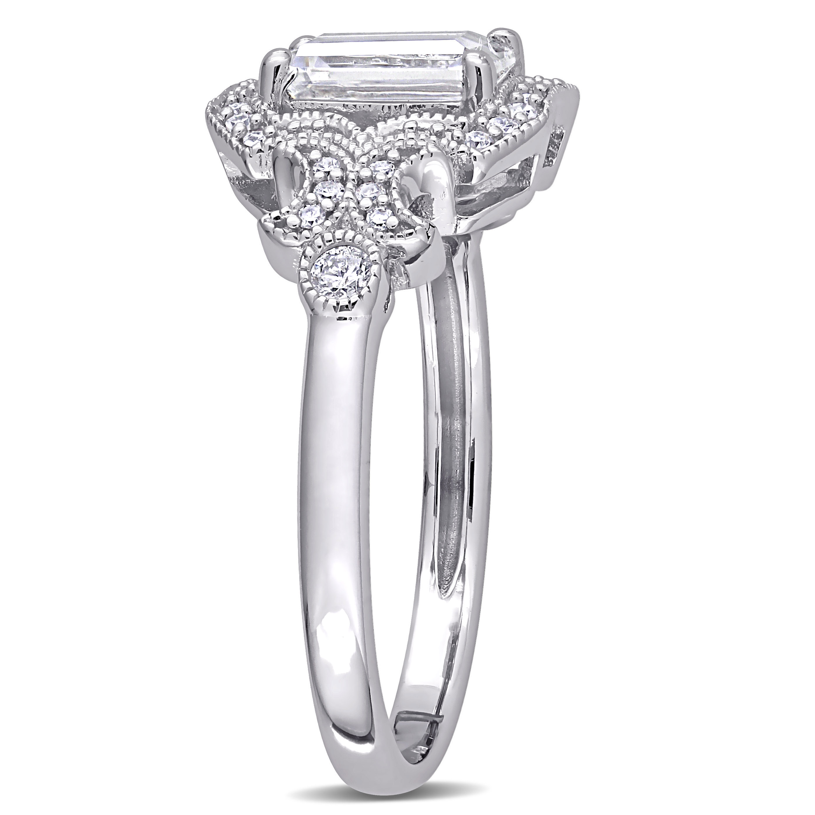 1 5/8 CT TGW Created White Sapphire and 1/6 CT TW Diamond Milgrain Halo Ring in Sterling Silver