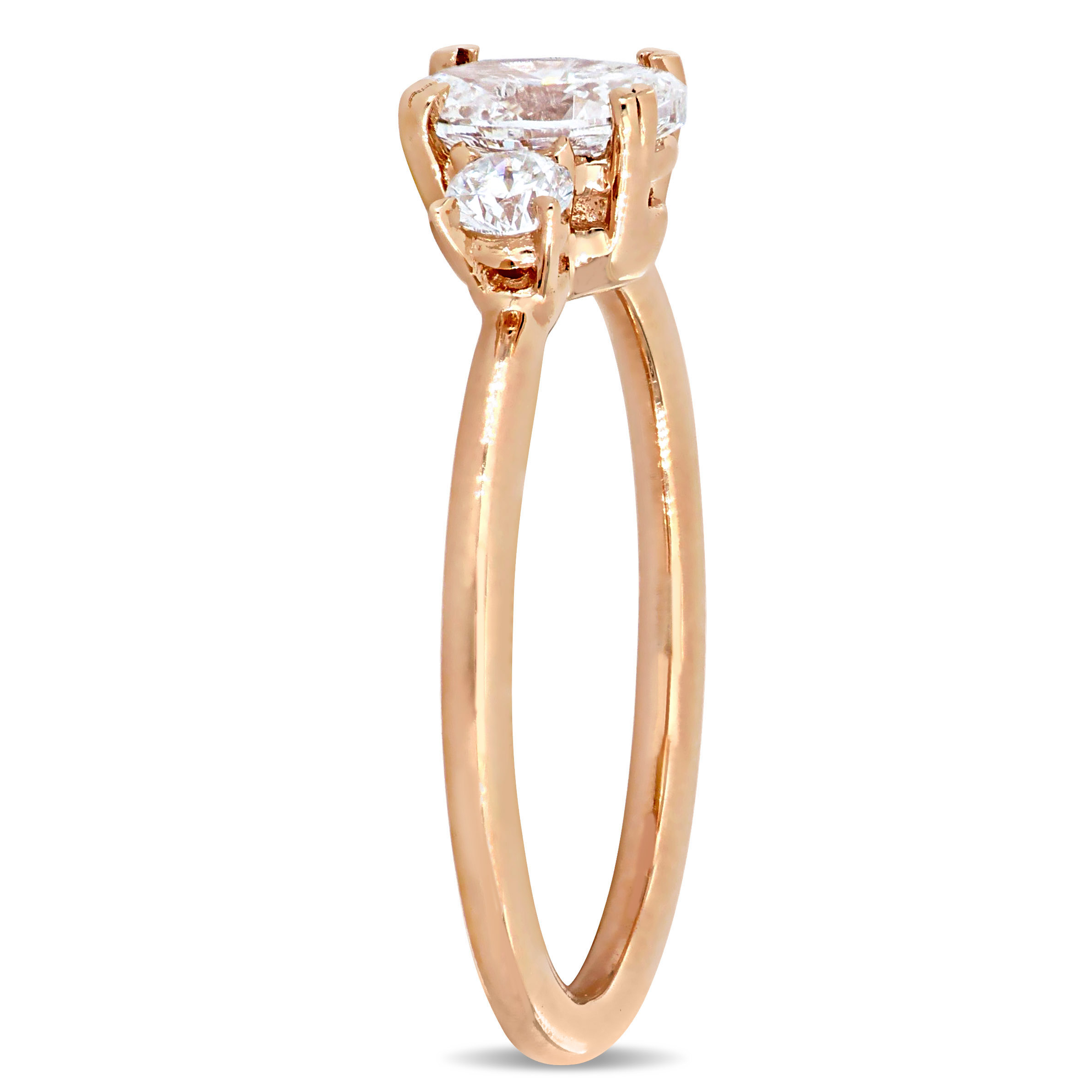 1 CT TW Oval and Round-Cut Diamond 3-Stone Engagement Ring in 14k Rose Gold