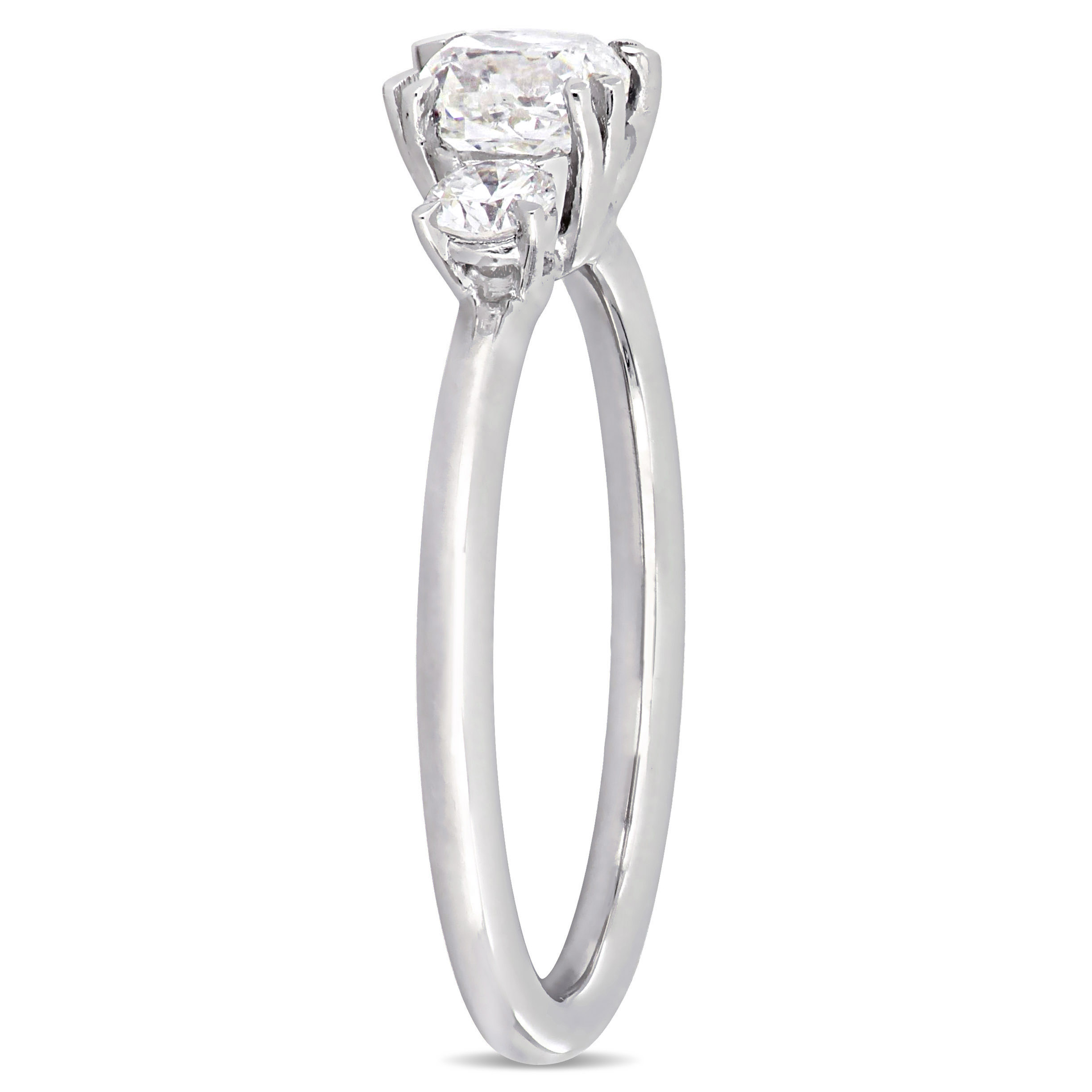 1 CT TW Cushion and Round-Cut Diamond 3-Stone Engagement Ring in 14k White Gold