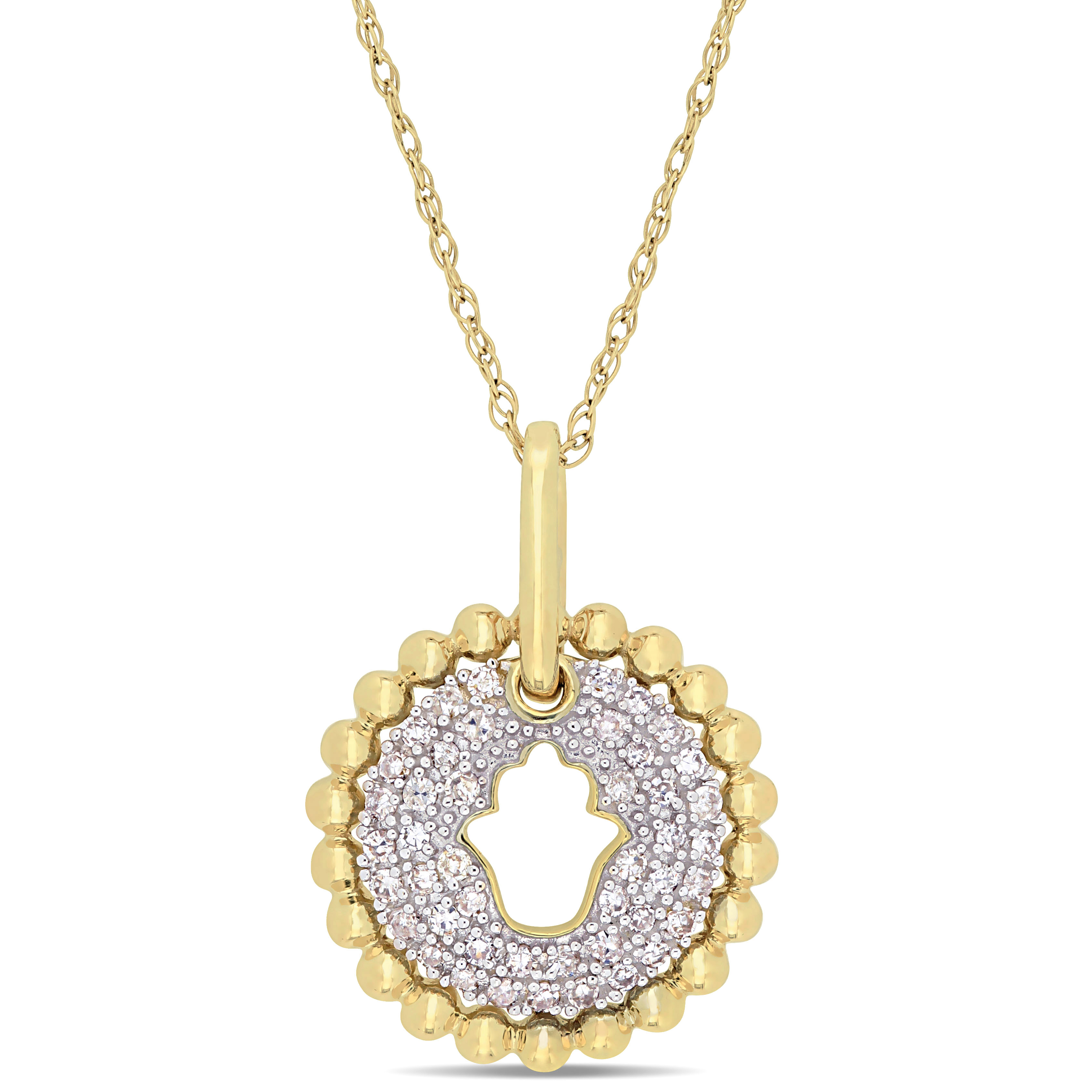 1/5 CT TW Diamond Cluster Hamsa Pendant with Chain in 10k Yellow Gold