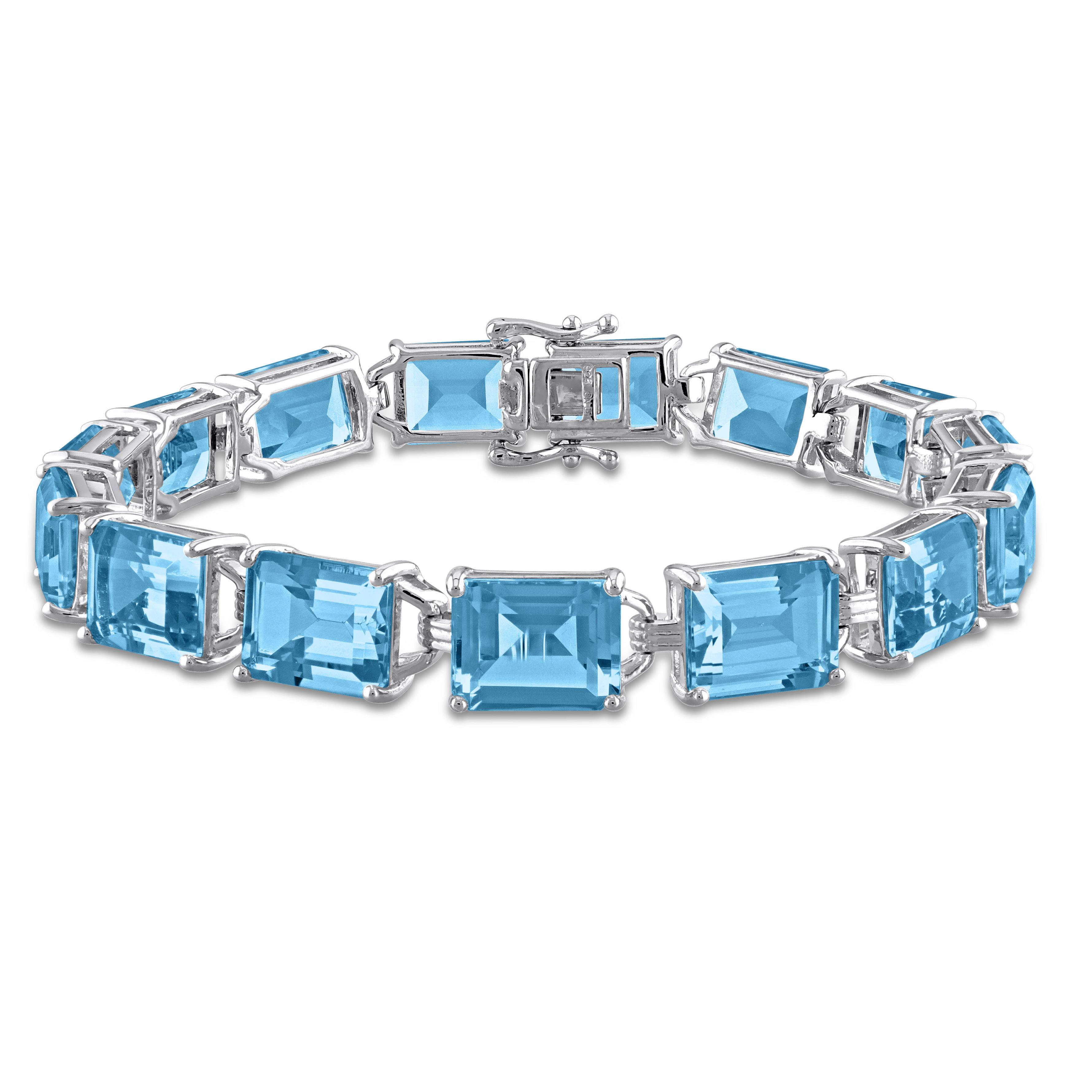 59 3/4 CT TGW Emerald-Cut Sky-Blue Topaz Tennis Bracelet in Sterling Silver