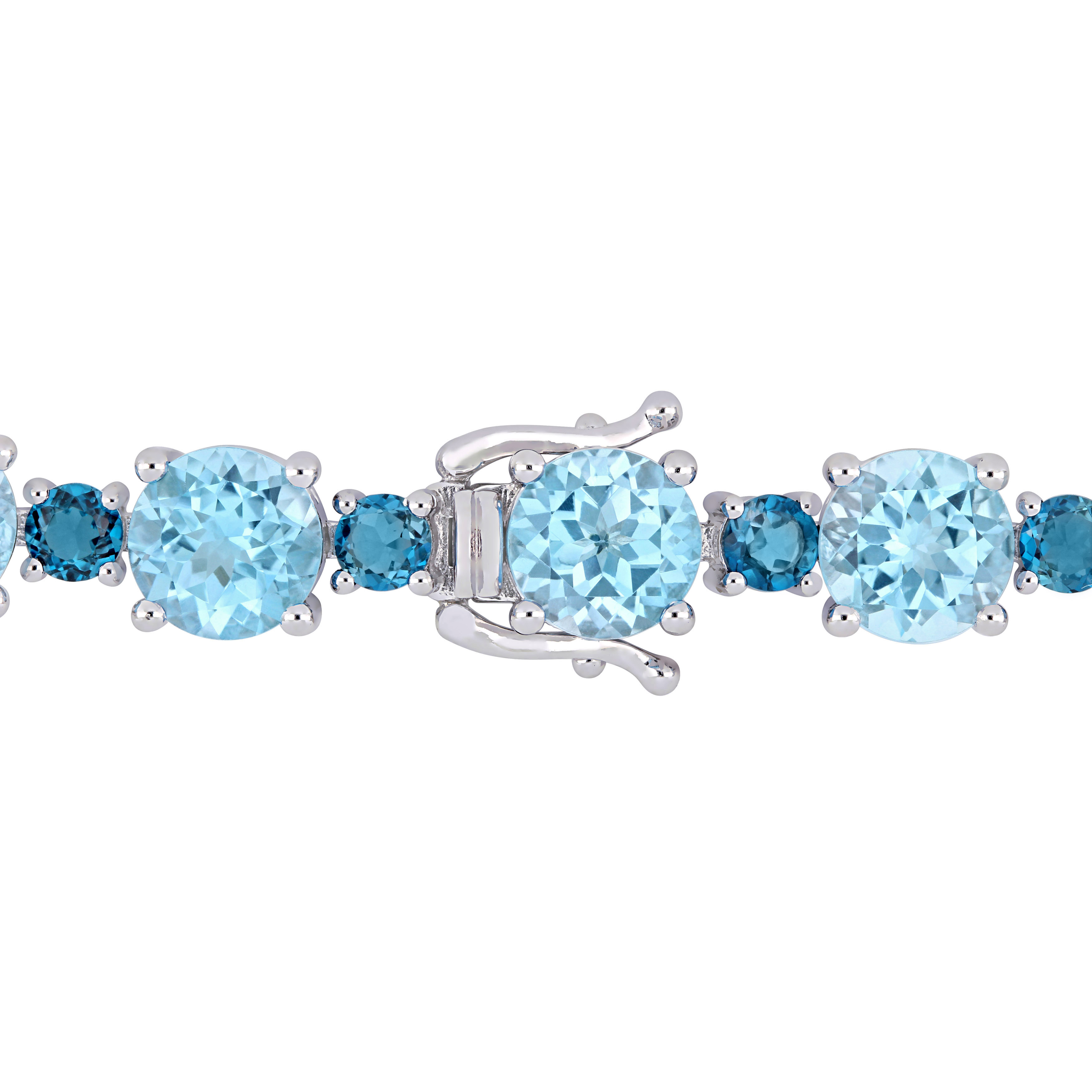 37 1/10 CT TGW Sky-Blue Topaz and London-Blue Topaz Tennis Bracelet in Sterling Silver