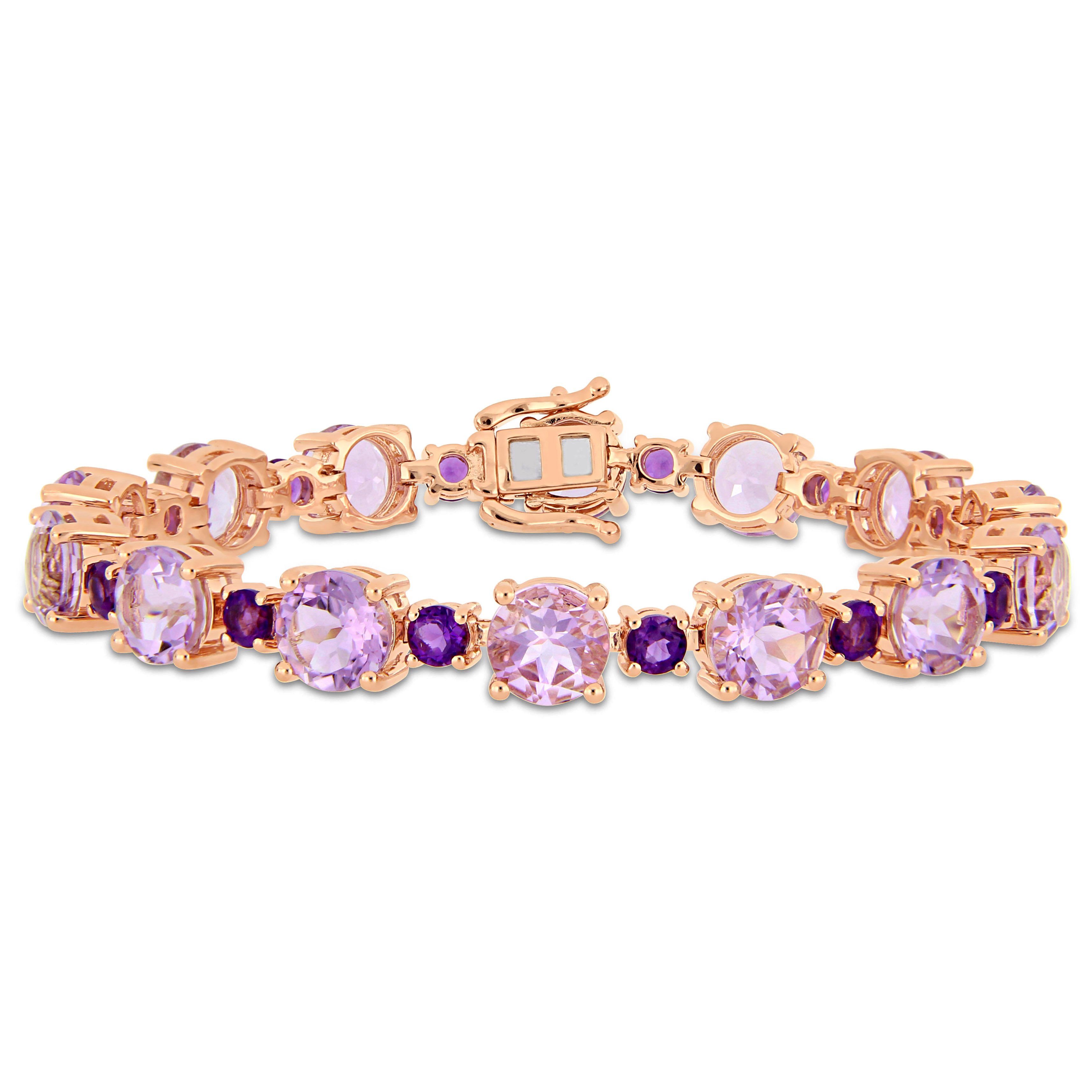 24 5/8 CT TGW Rose de France and Africa-Amethyst Tennis Bracelet in Rose Gold Plated Sterling Silver - 7.25 in.