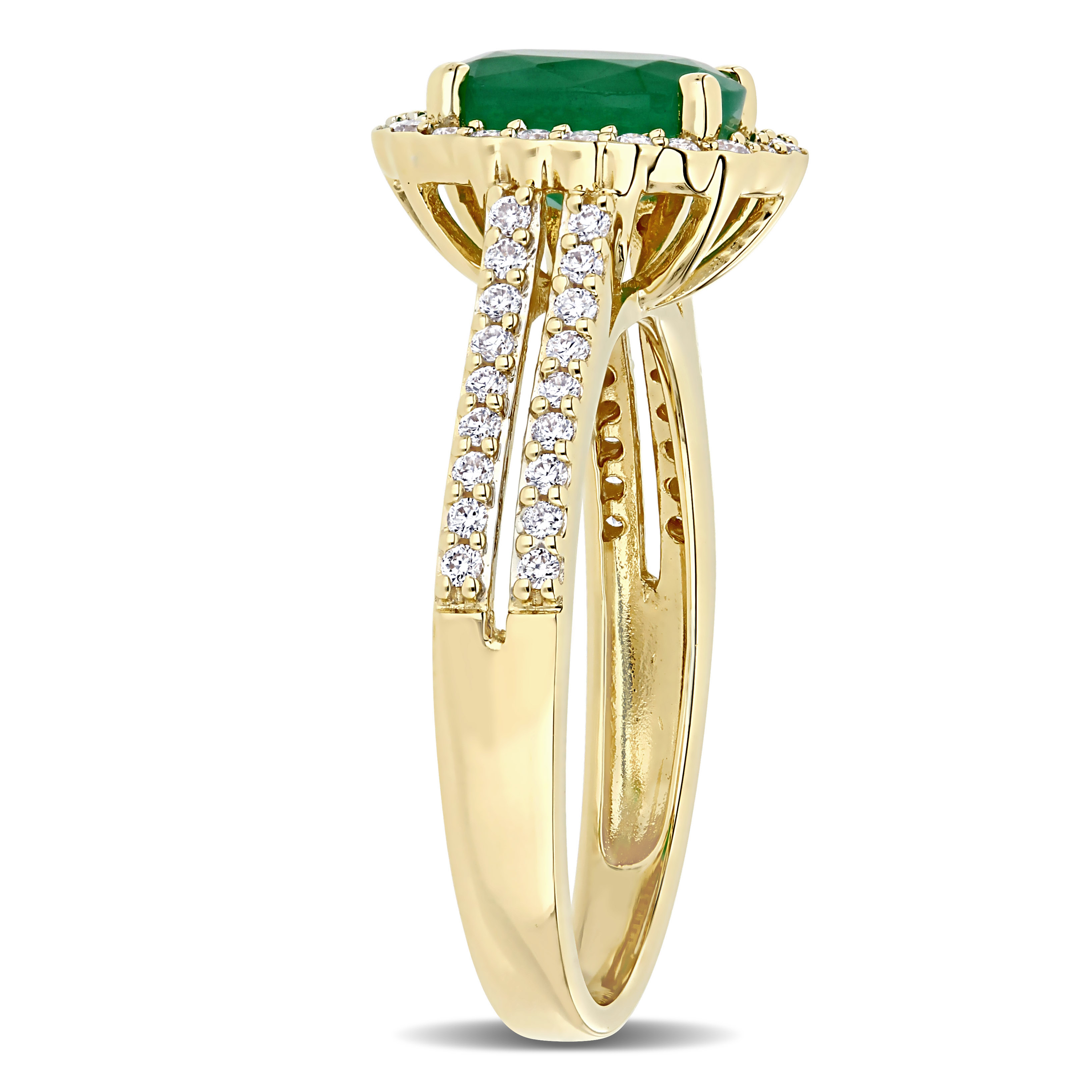Emerald and 1/3 CT TW Diamond Oval Halo Engagement Ring in 14k Yellow Gold