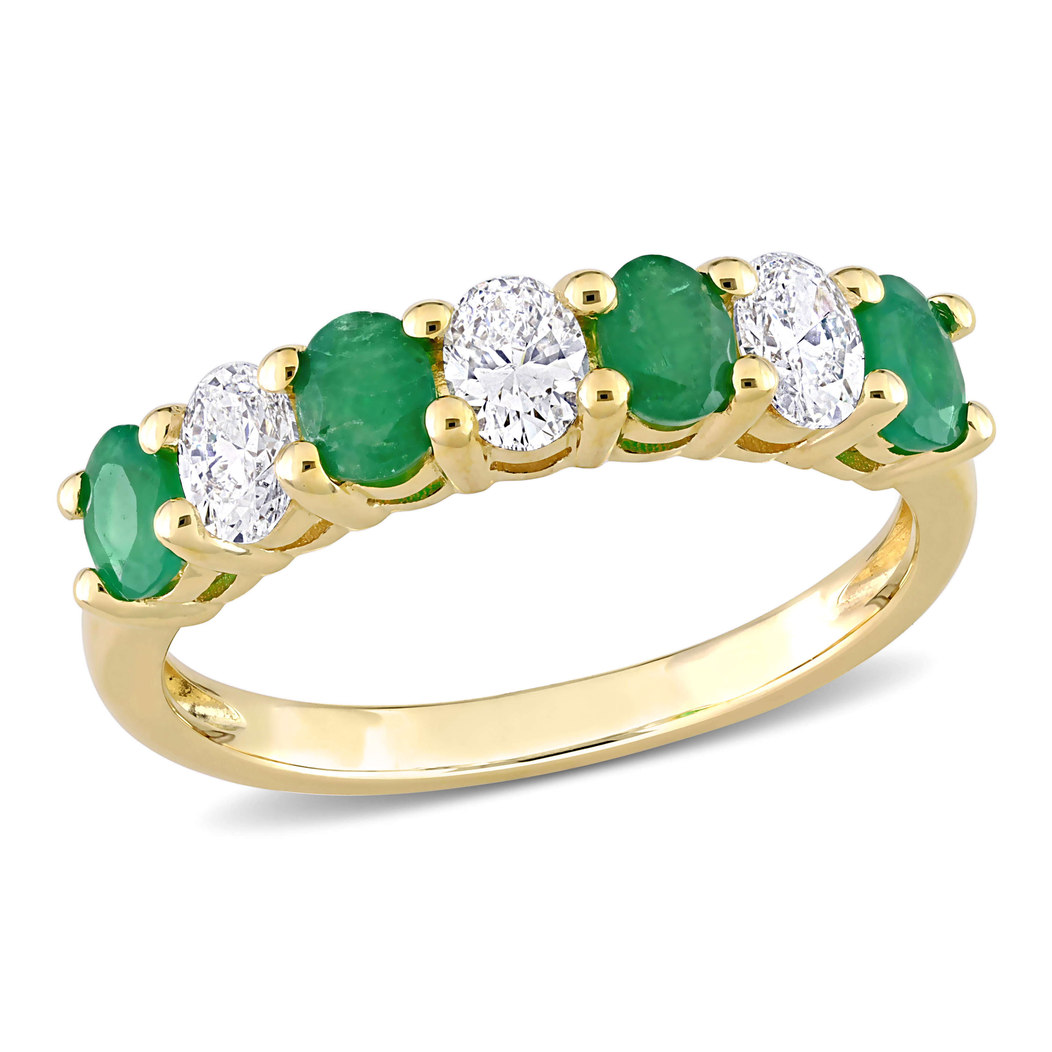 4/5 CT TGW Oval Emerald and 1/2 CT TW Oval Diamond Semi-Eternity Band in 14k Yellow Gold