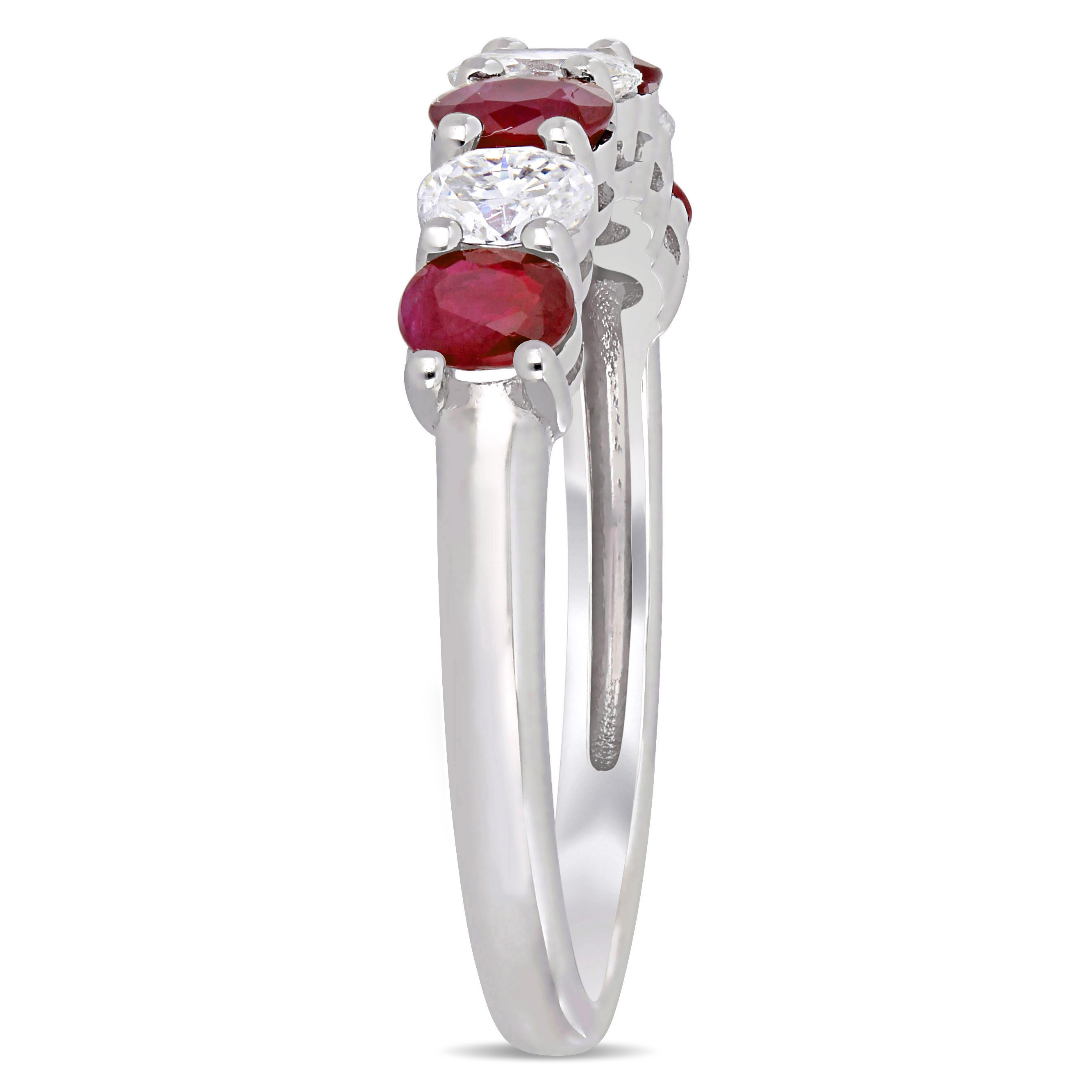4/5 CT TGW Oval Ruby and 1/2 CT TW Oval Diamond Semi-Eternity Band in 14k White Gold