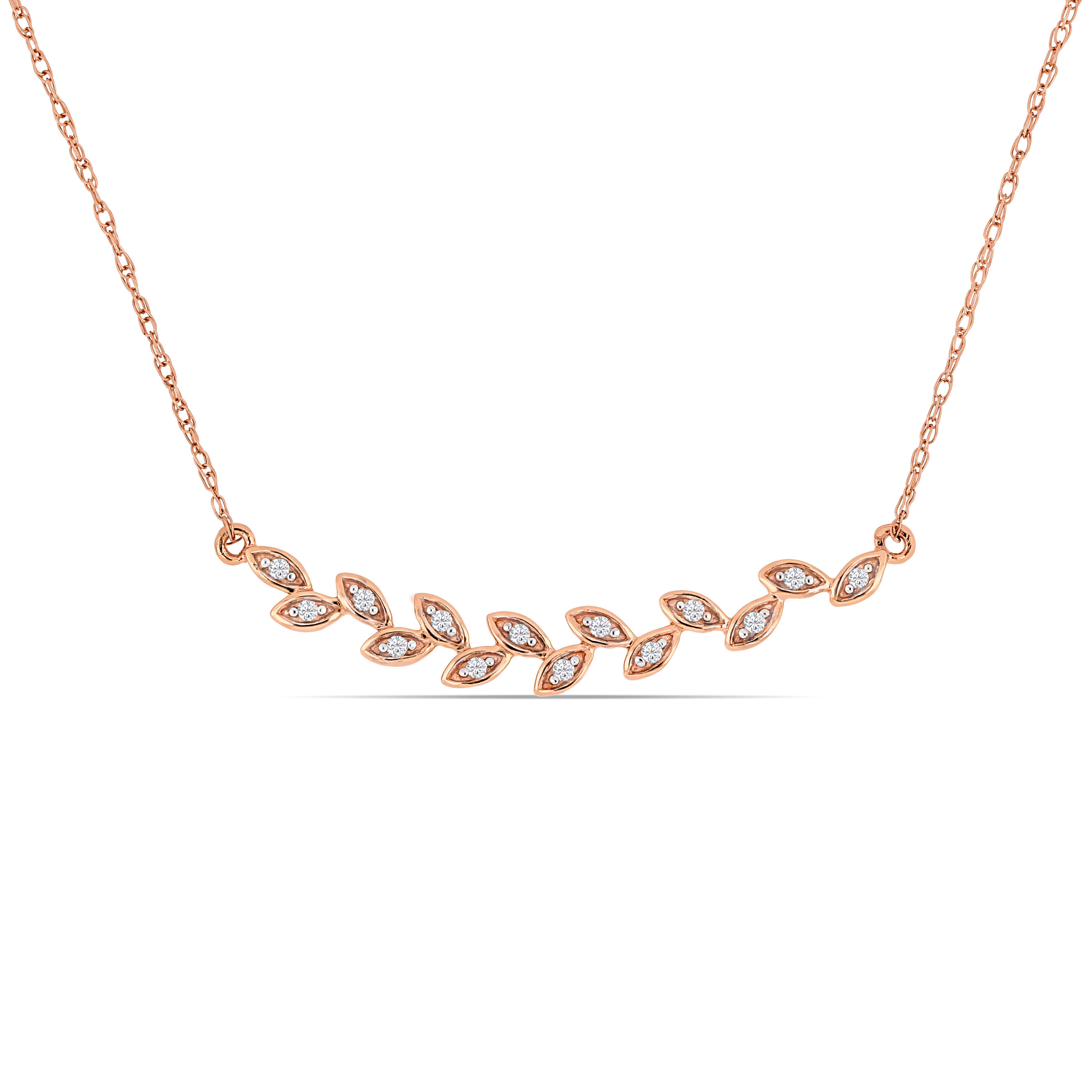 Diamond Accent Leaf Necklace with Chain in 10k Rose Gold - 17 in