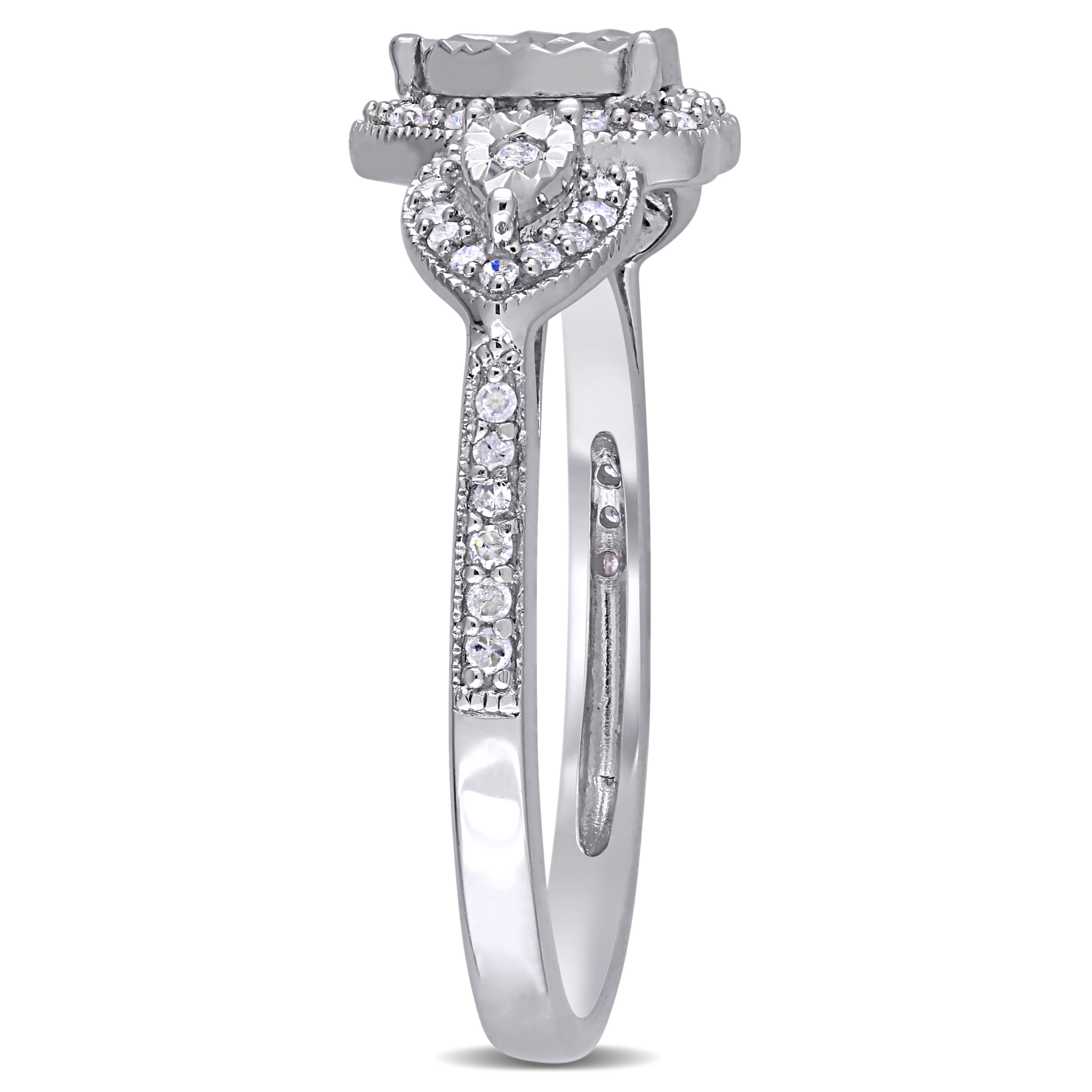 1/3 CT TW Diamond Triple Heart Halo Ring in Sterling Silver