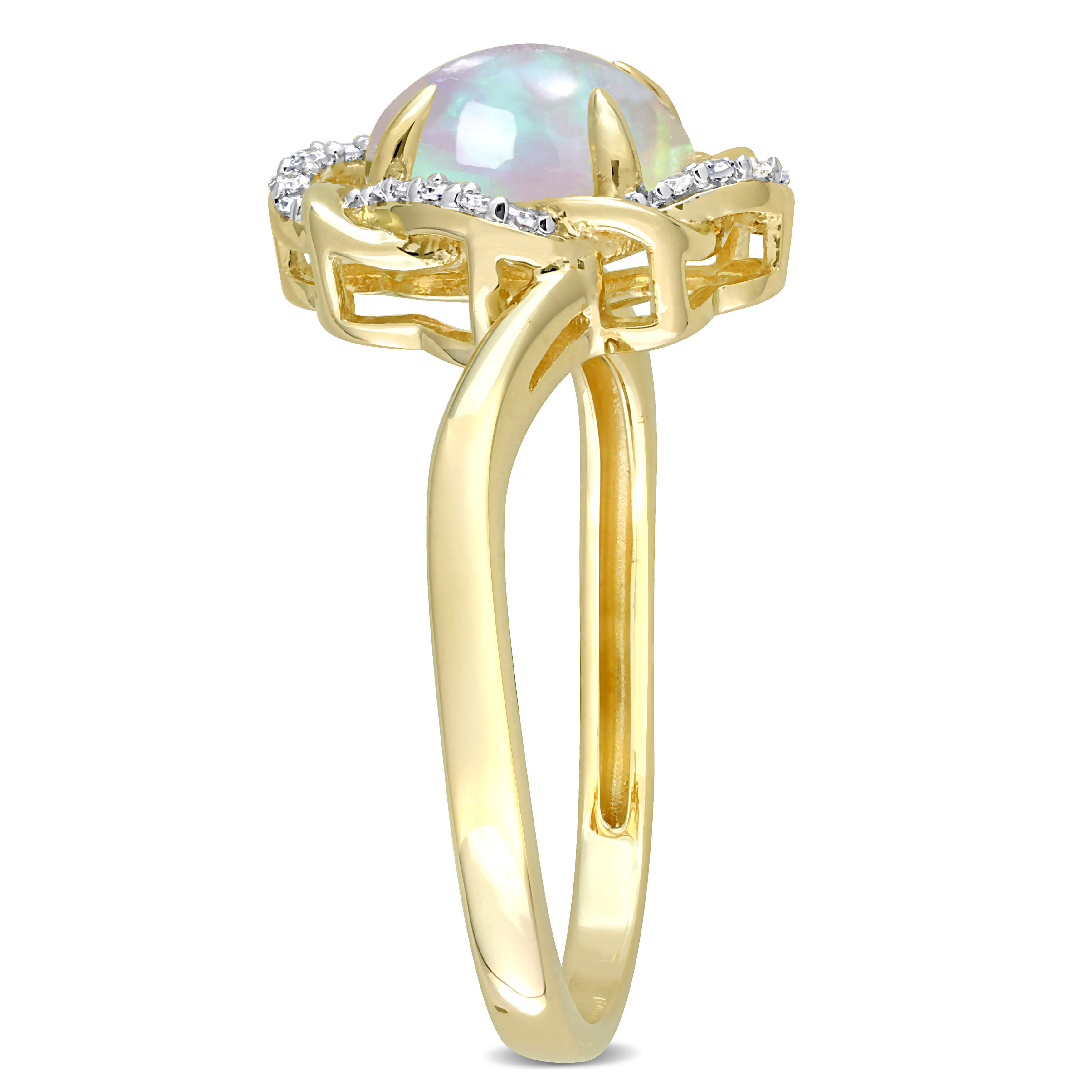 3/4 CT TGW Ethiopian Blue Opal and 1/10 CT TW Diamond Swirl Ring in 10k Yellow Gold