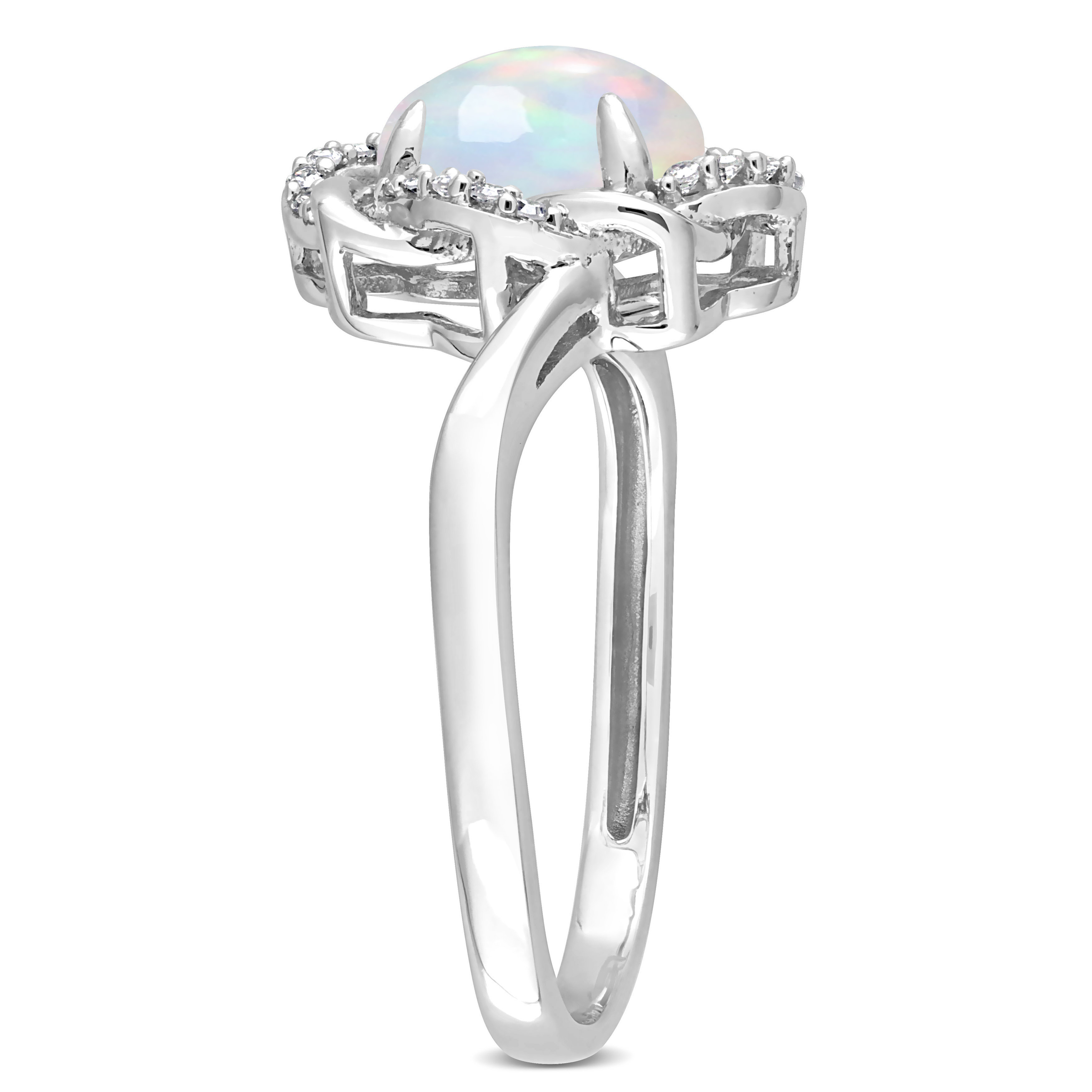 3/4 CT TGW Ethiopian Blue Opal and 1/10 CT TDW Diamond Halo Ring in 10k White Gold