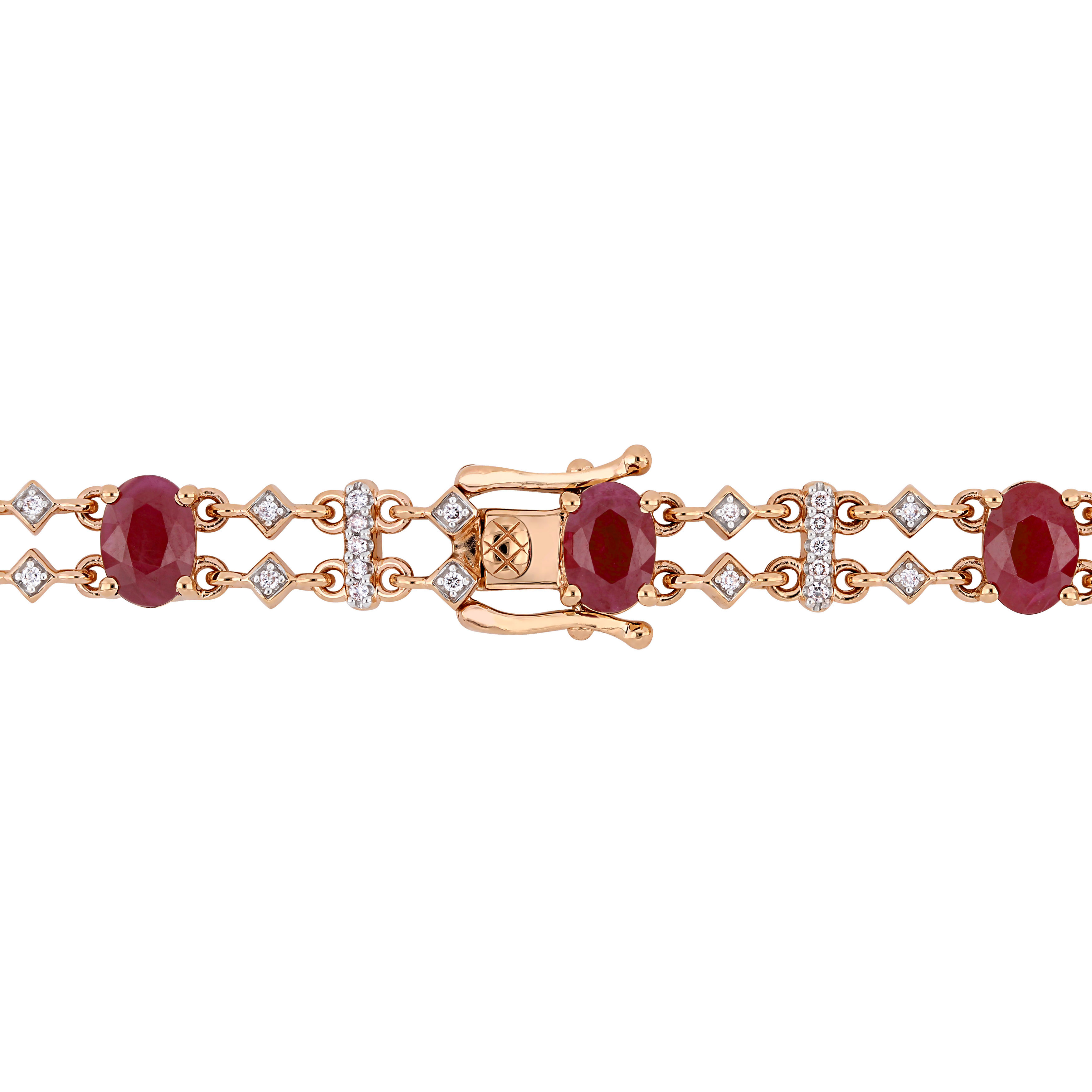 8 3/8 CT TGW Ruby and 3/8 CT TW Diamond Station Bracelet in 14k Rose Gold - 7.25 in.