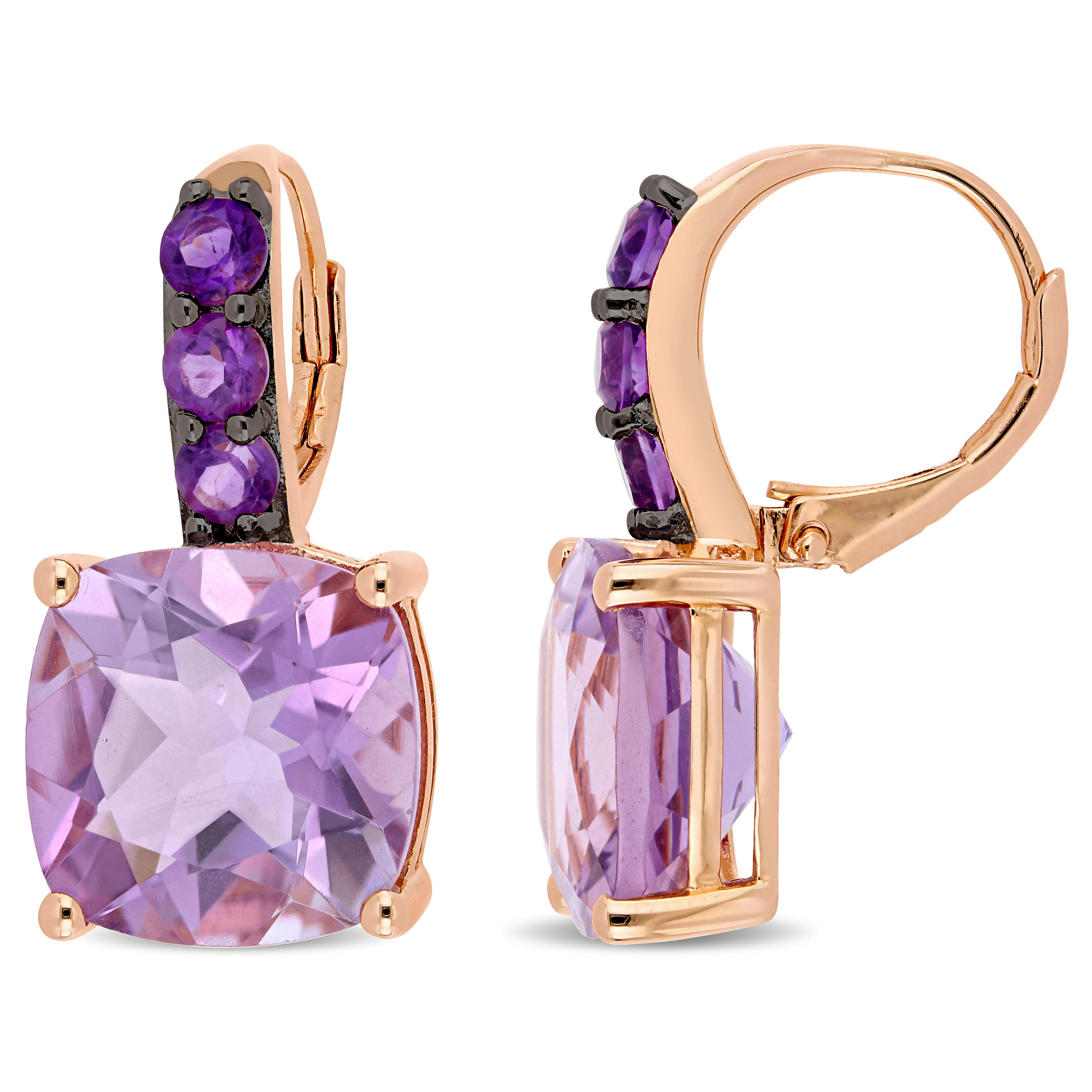 15 1/2 CT TGW Rose de France and Amethyst Leverback Earrings in Rose Plated Sterling Silver