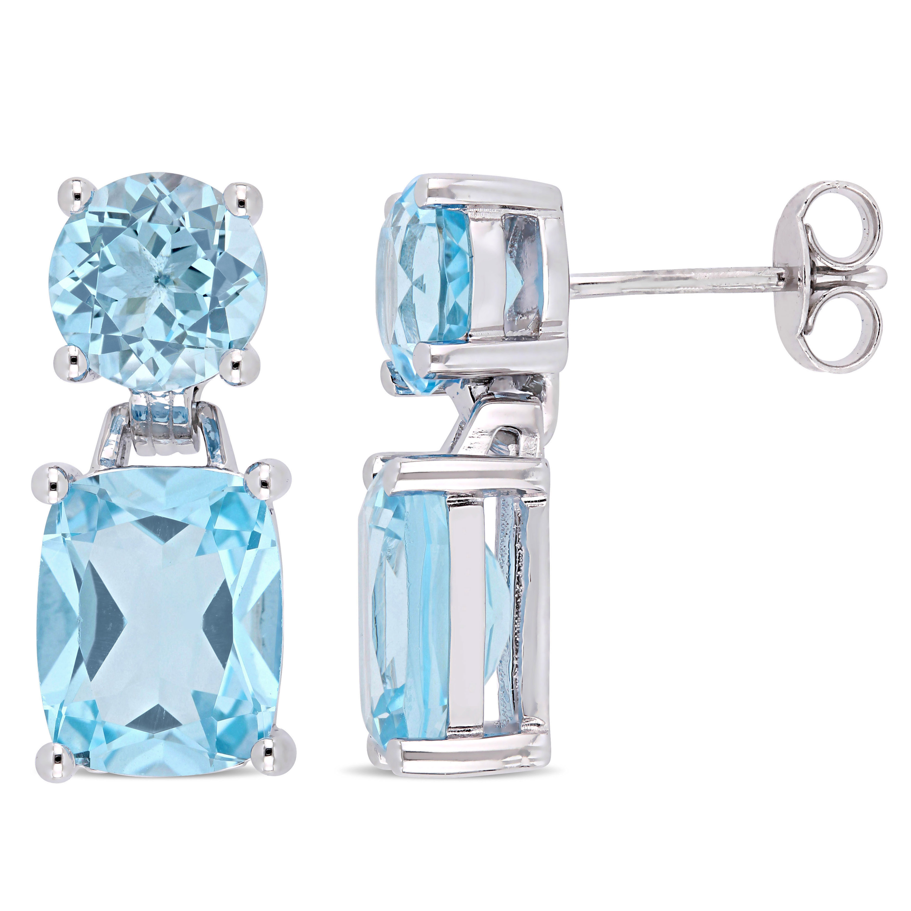 11 1/6 CT TGW Round and Cushion Cut Sky Blue Topaz Dangle Earrings in Sterling Silver