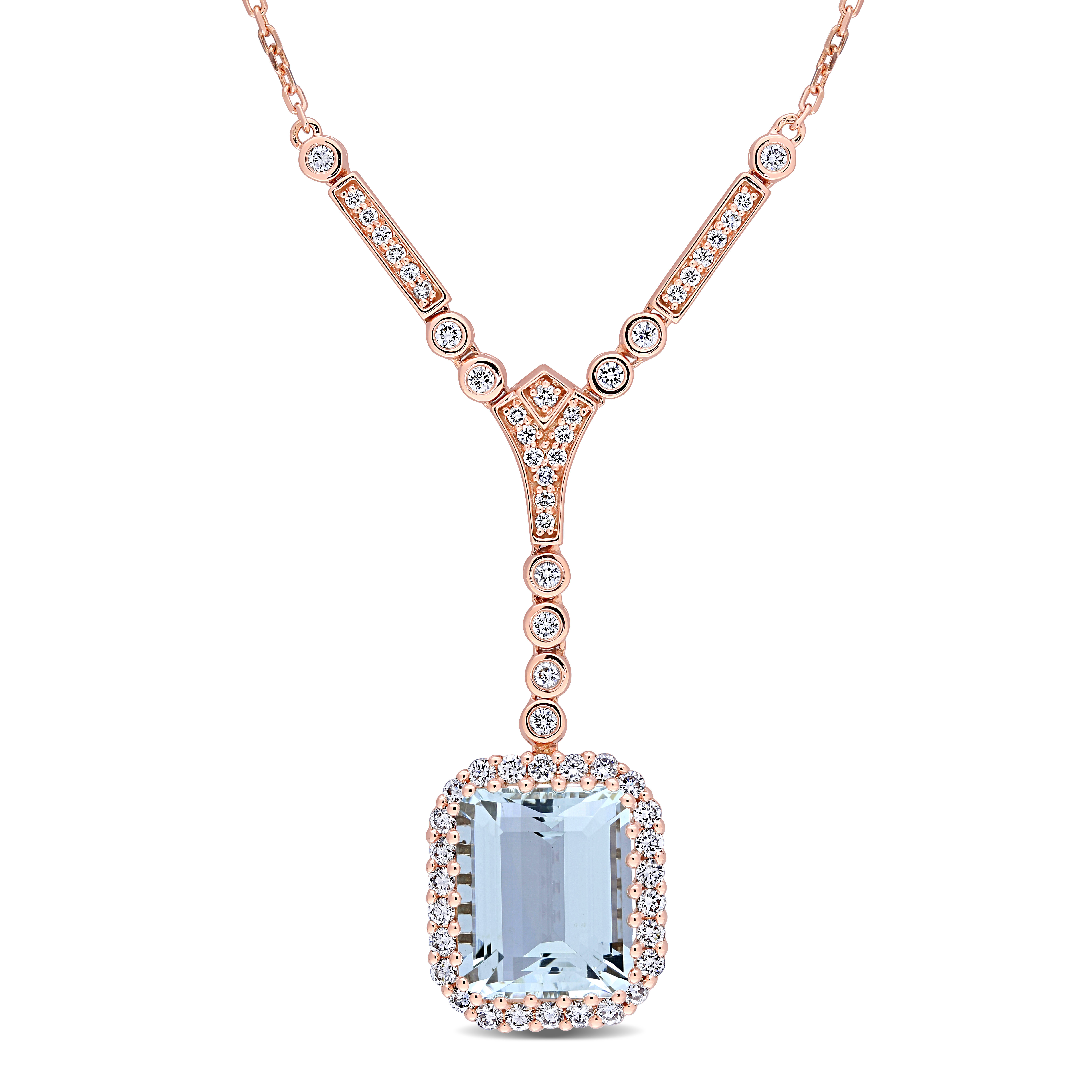 5 2/5 CT TGW Aquamarine and 3/4 CT TW Diamond Drop Necklace in 14k Rose Gold - 17 in.