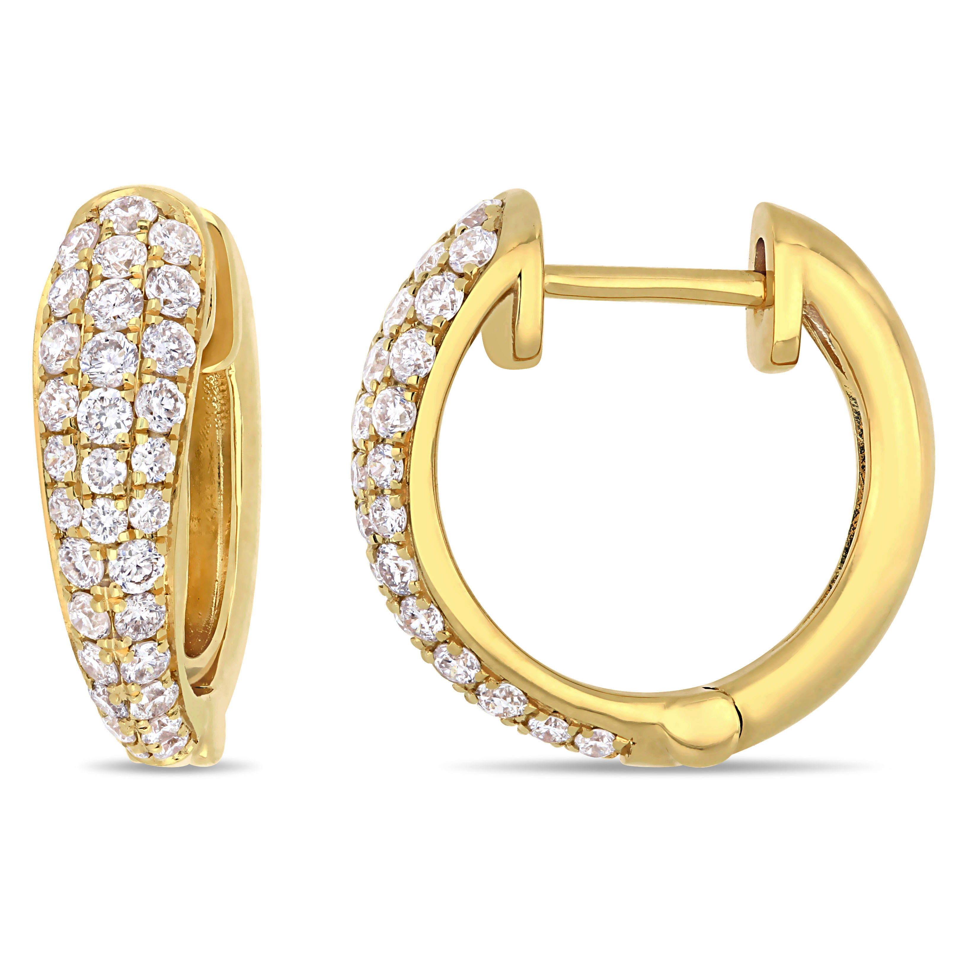 1/2 CT TW Diamond Triple Row Hoop Earrings in 14k Yellow Gold