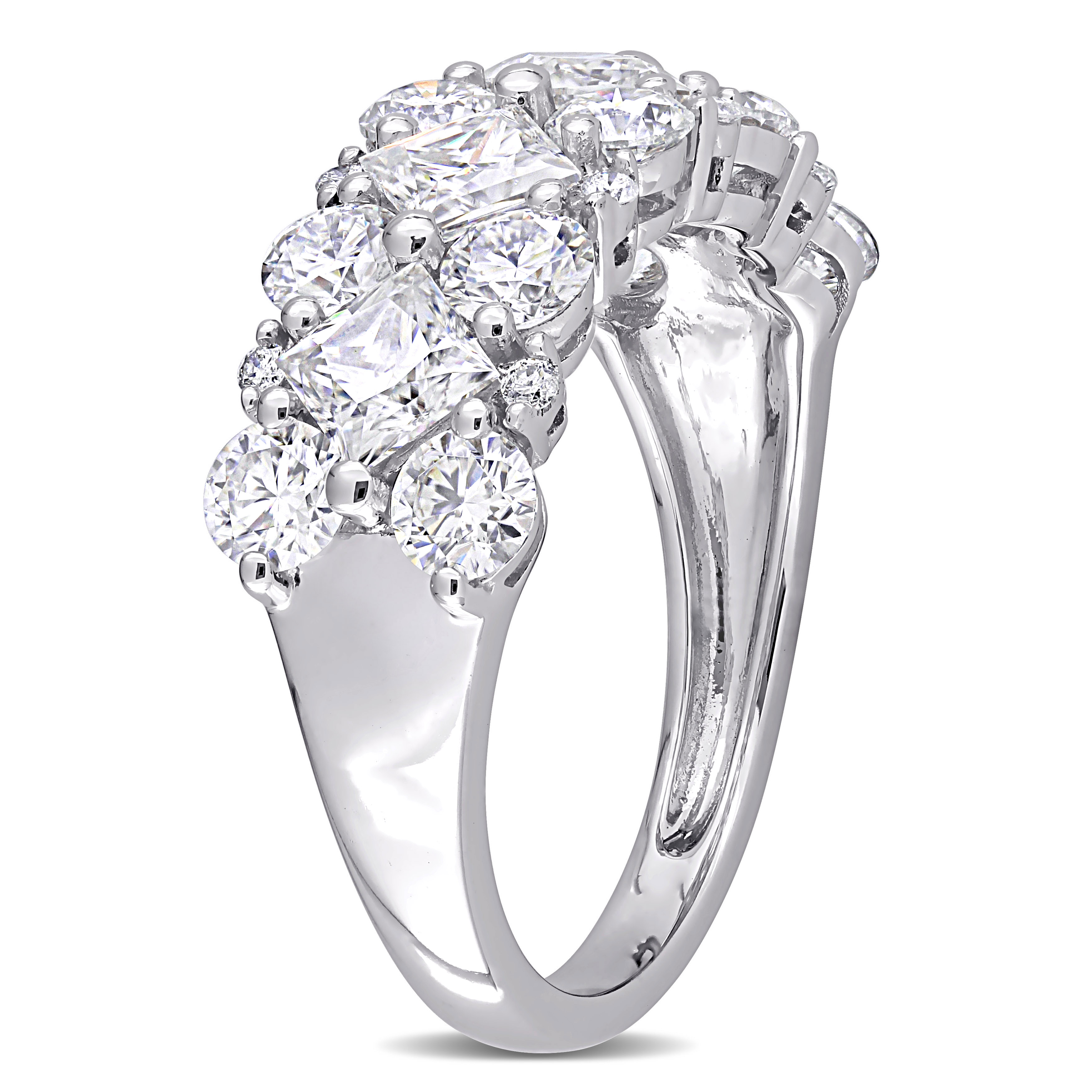 3 1/10 CT DEW Created Moissanite and 1/10 CT TW Diamond Cluster Ring in 10k White Gold