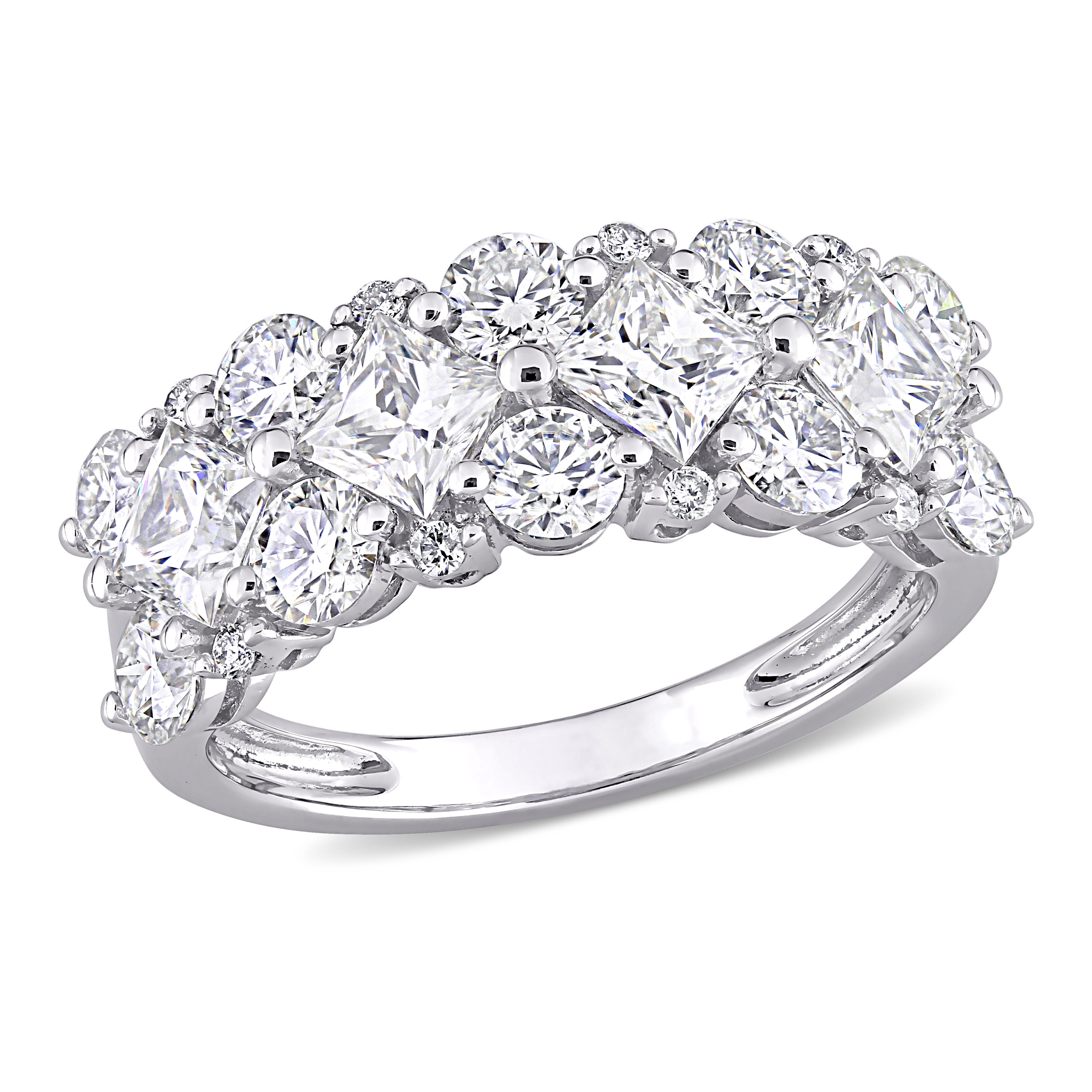 3 1/10 CT DEW Created Moissanite and 1/10 CT TW Diamond Cluster Ring in 10k White Gold