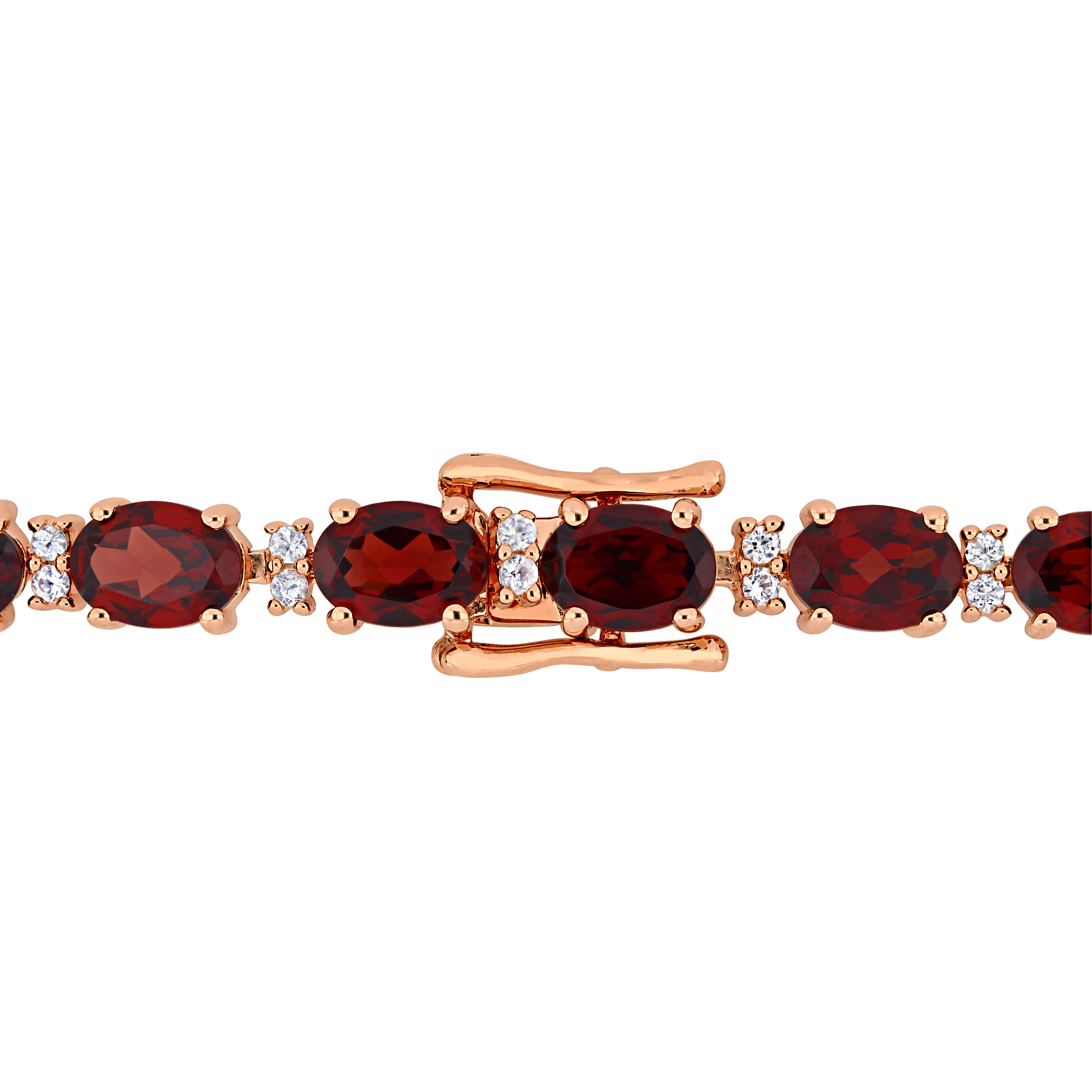 19 5/8 CT TGW Garnet and White Sapphire Tennis Bracelet in Rose Plated Sterling Silver