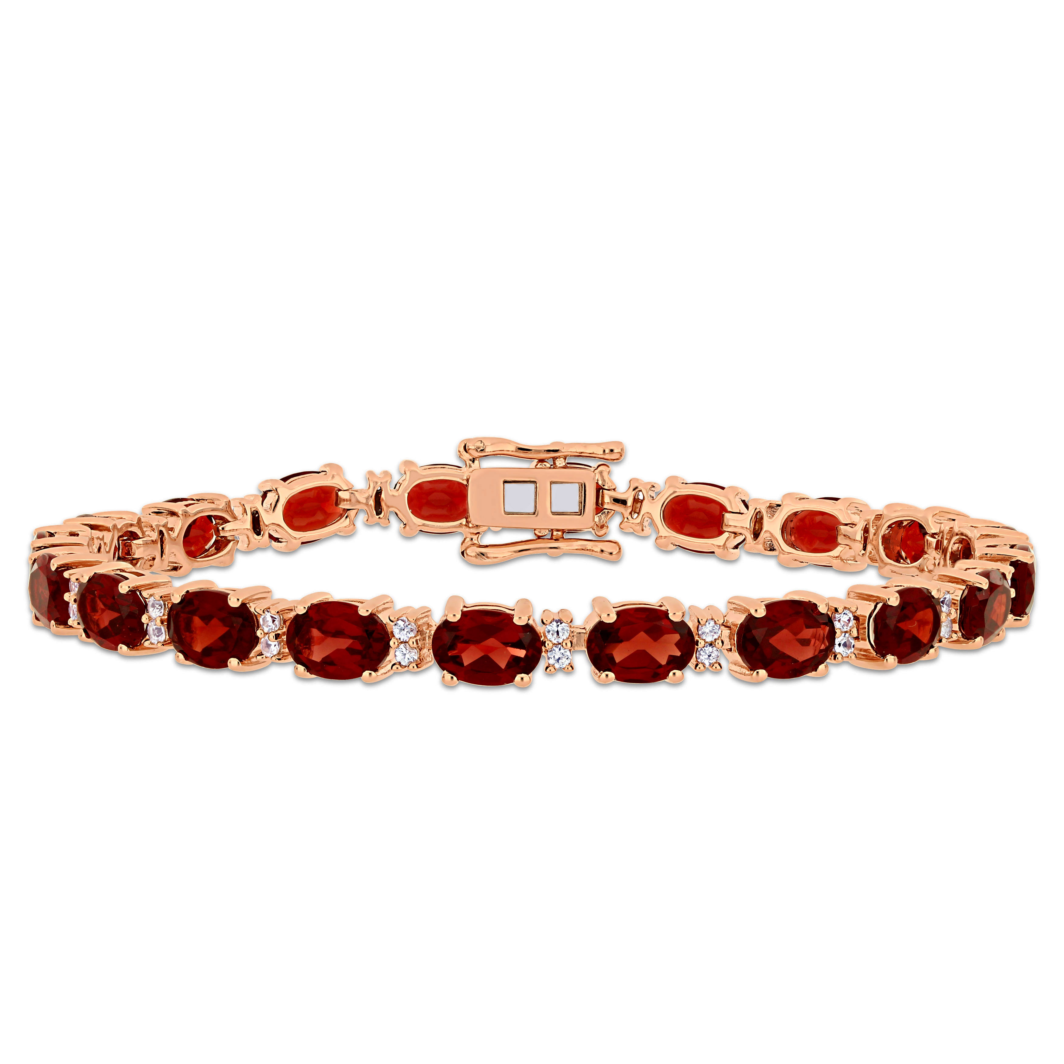 19 5/8 CT TGW Garnet and White Sapphire Tennis Bracelet in Rose Plated Sterling Silver