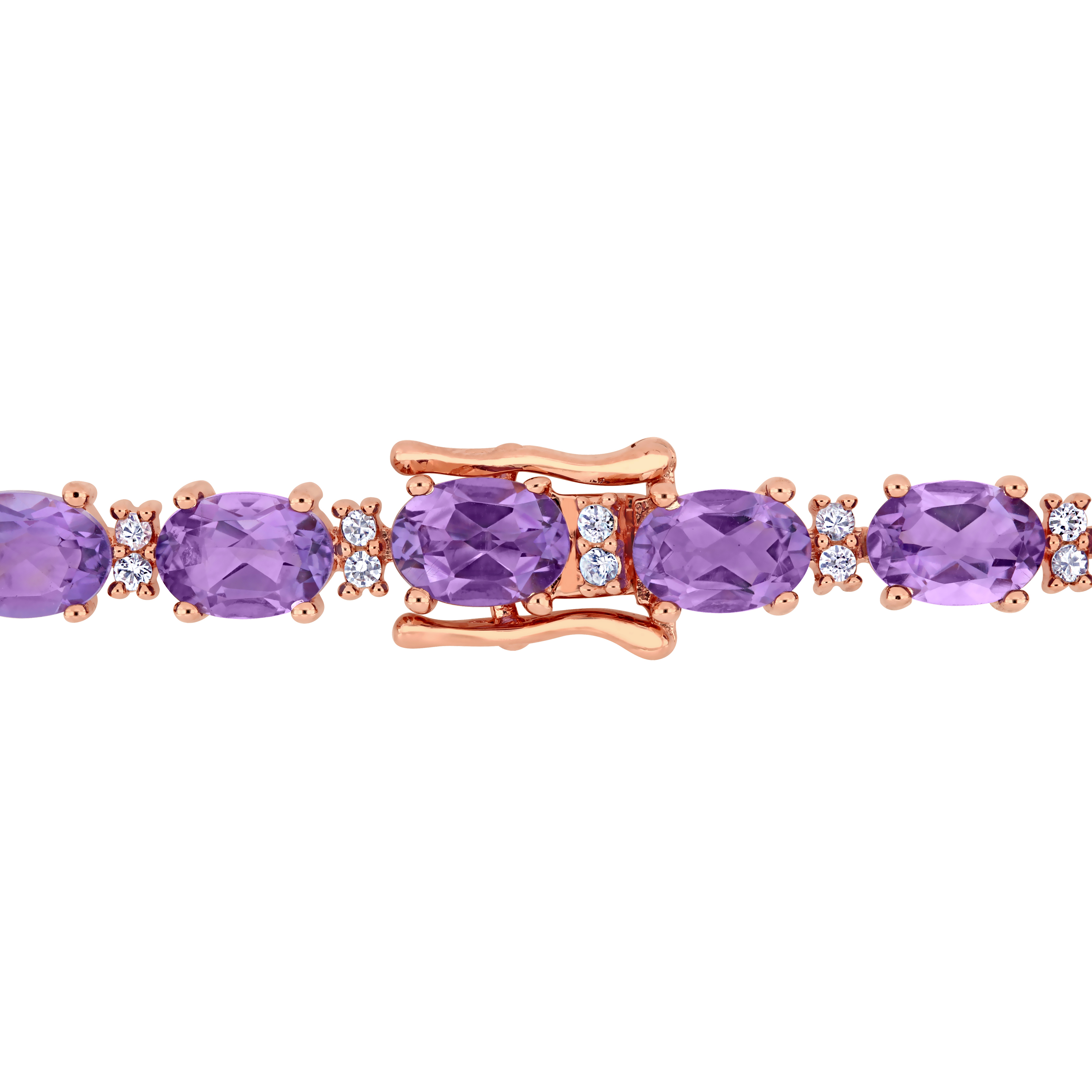 14 5/8 CT TGW Amethyst and White Sapphire Tennis Bracelet in Rose Plated Sterling Silver