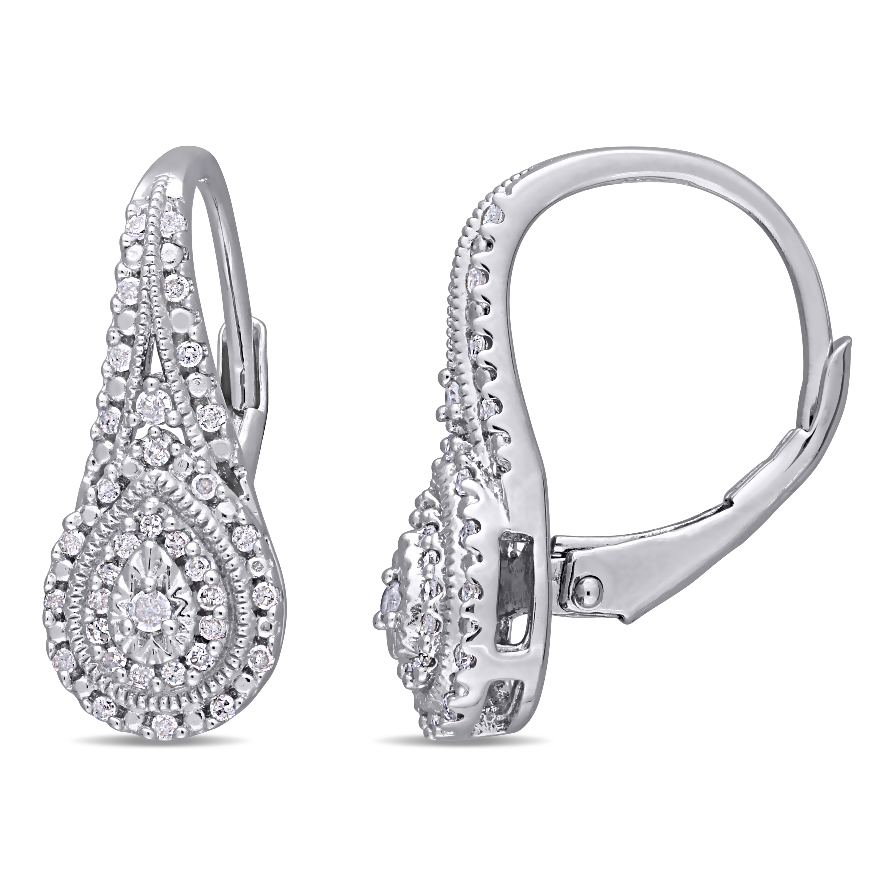 1/4 CT TW Diamond Teardrop Halo Leverback Earrings in Sterling Silver