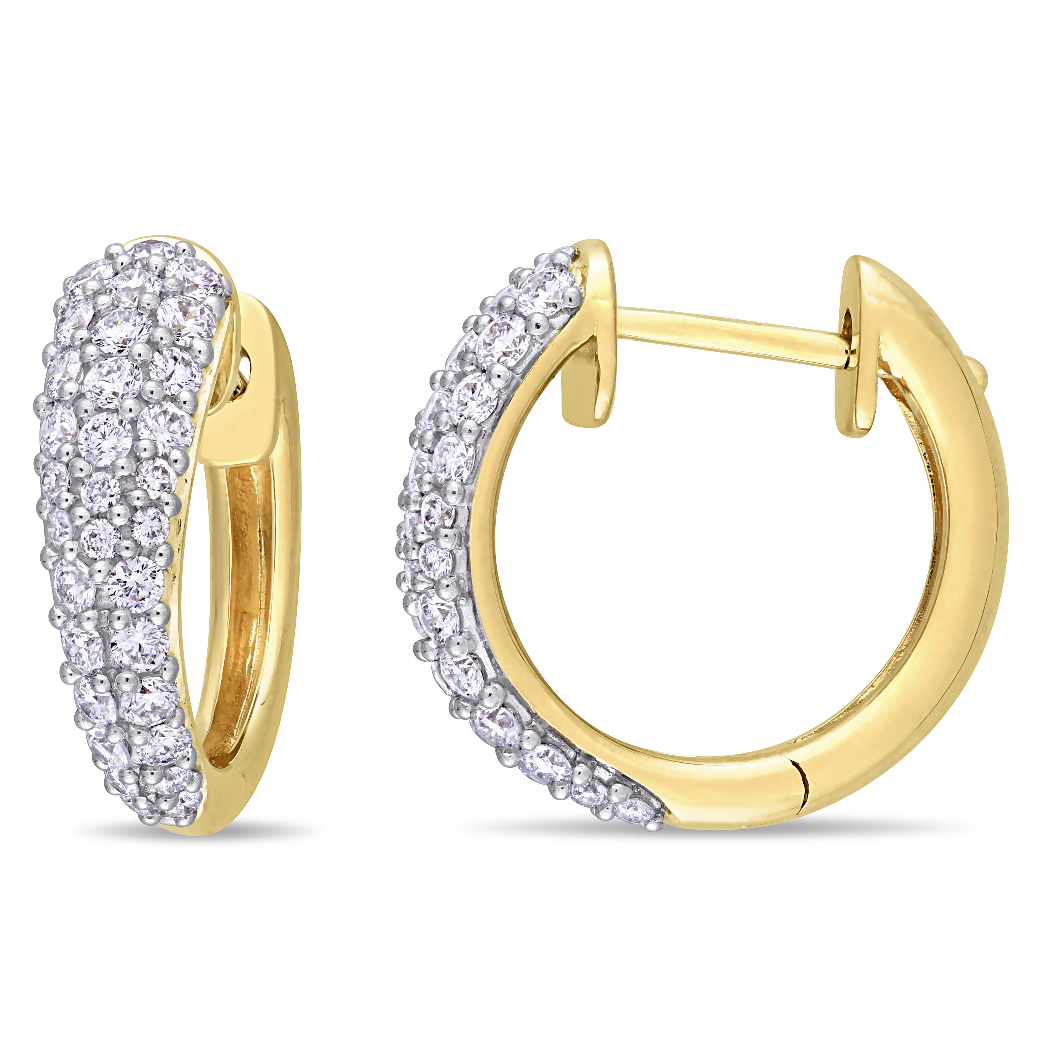 1 CT TW Diamond Cluster Hoop Earrings in 14k Yellow Gold