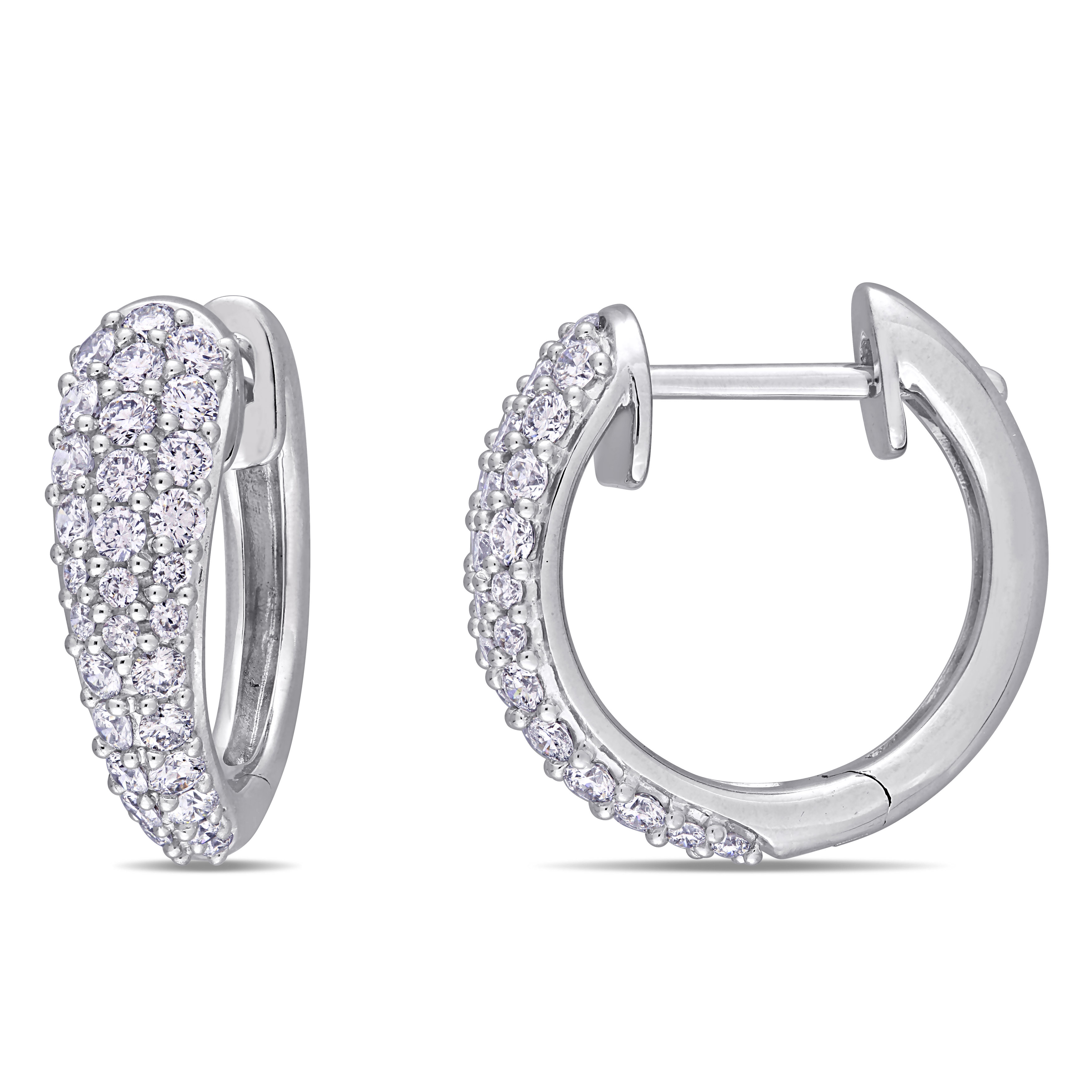 1 CT TW Diamond Cluster Hoop Earrings in 14k White Gold