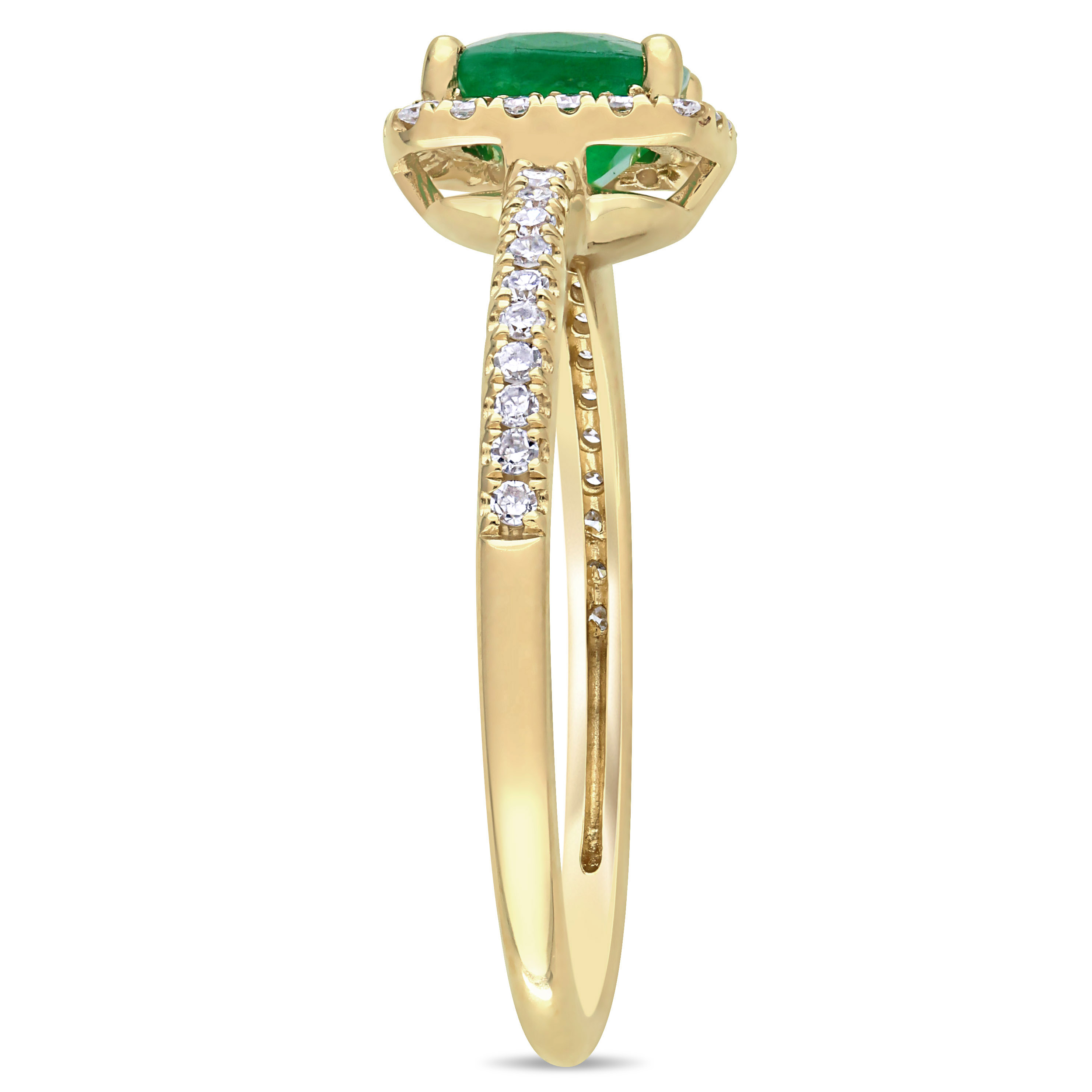 4/5 CT TGW Emerald and 1/5 CT TW Diamond Halo Ring in 14k Yellow Gold