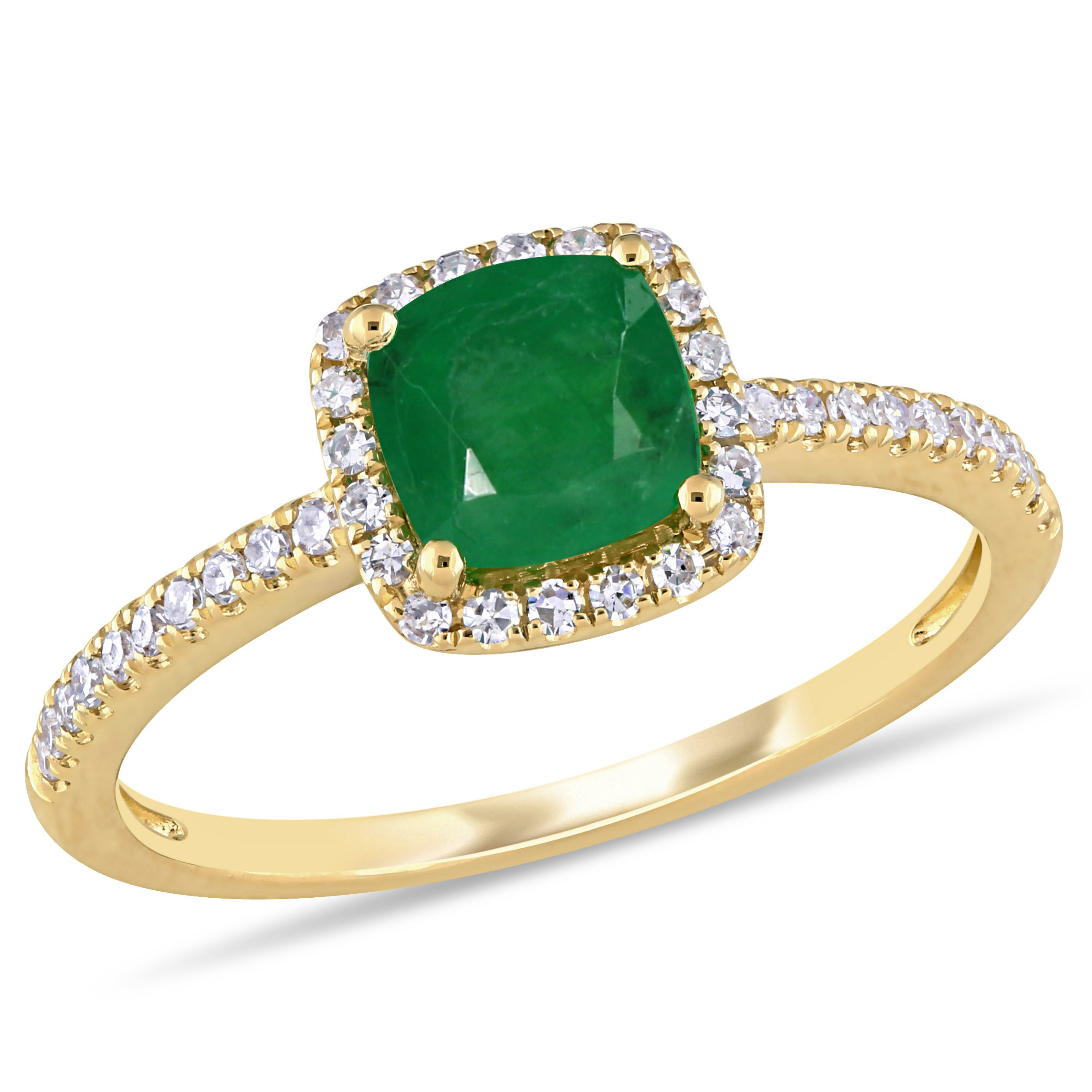 4/5 CT TGW Emerald and 1/5 CT TW Diamond Halo Ring in 14k Yellow Gold