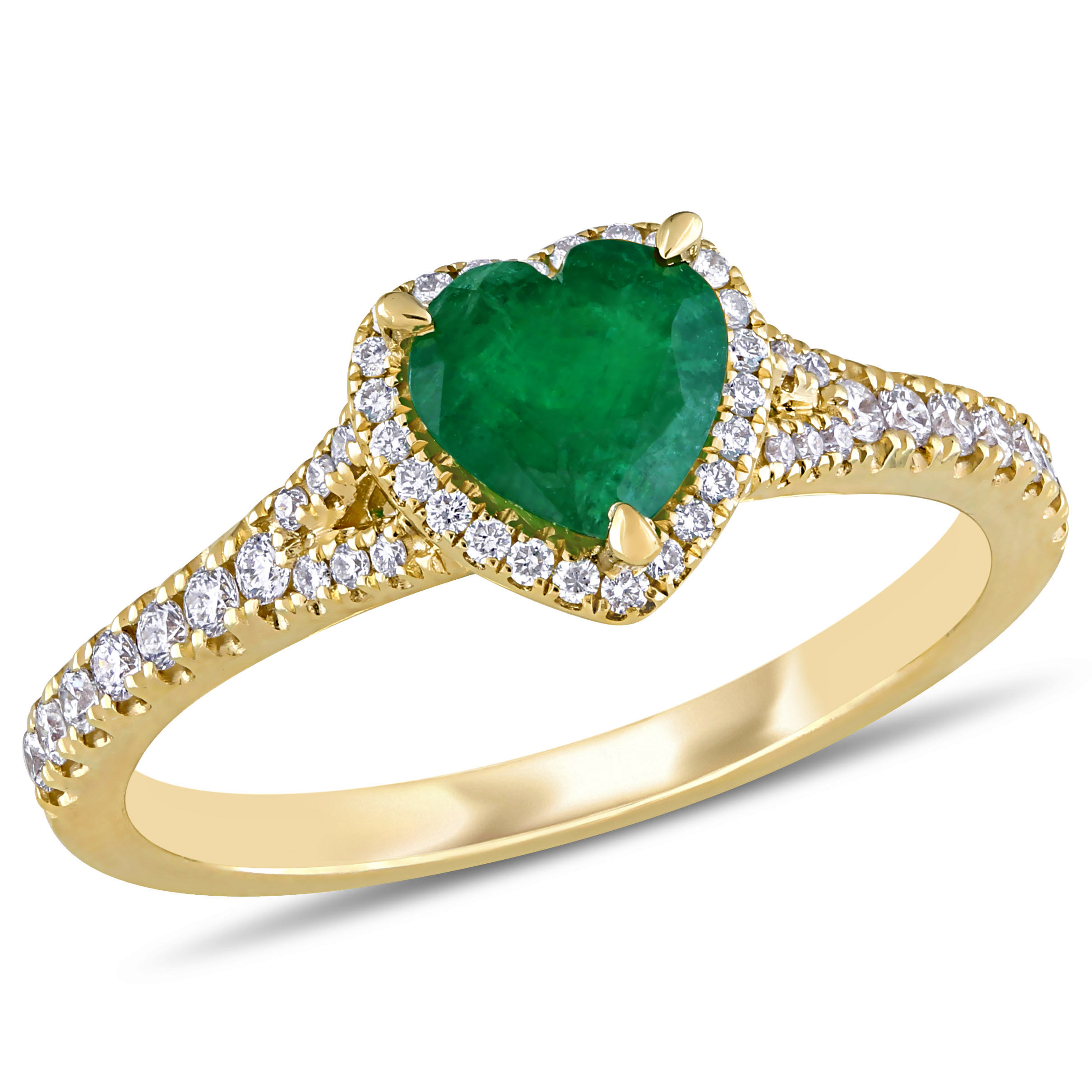 5/8 CT TGW Emerald and 1/4 CT TW Diamond Heart Halo Ring in 14k Yellow Gold