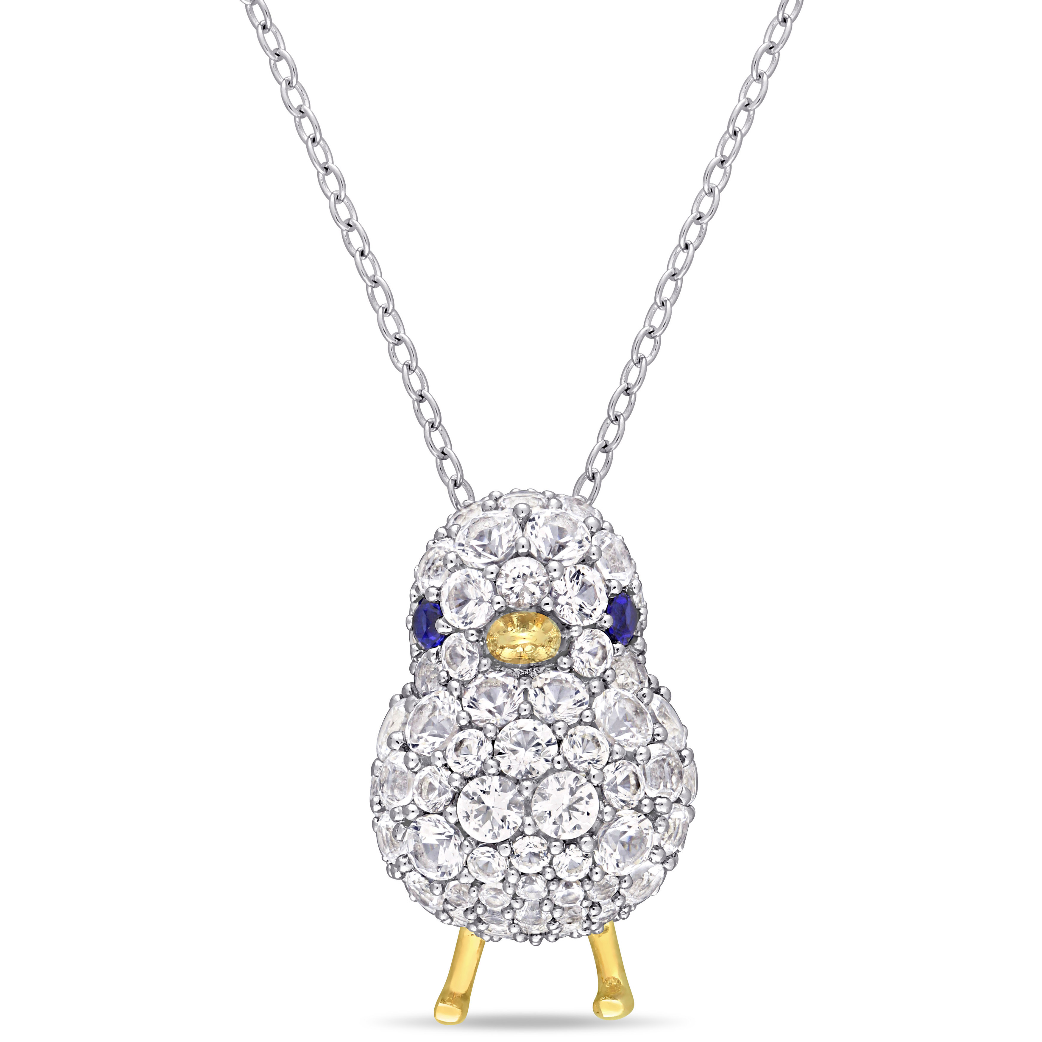 2 3/4 CT TGW Created Blue and White Sapphire Chick Necklace in Two-Tone Yellow and White Sterling Silver