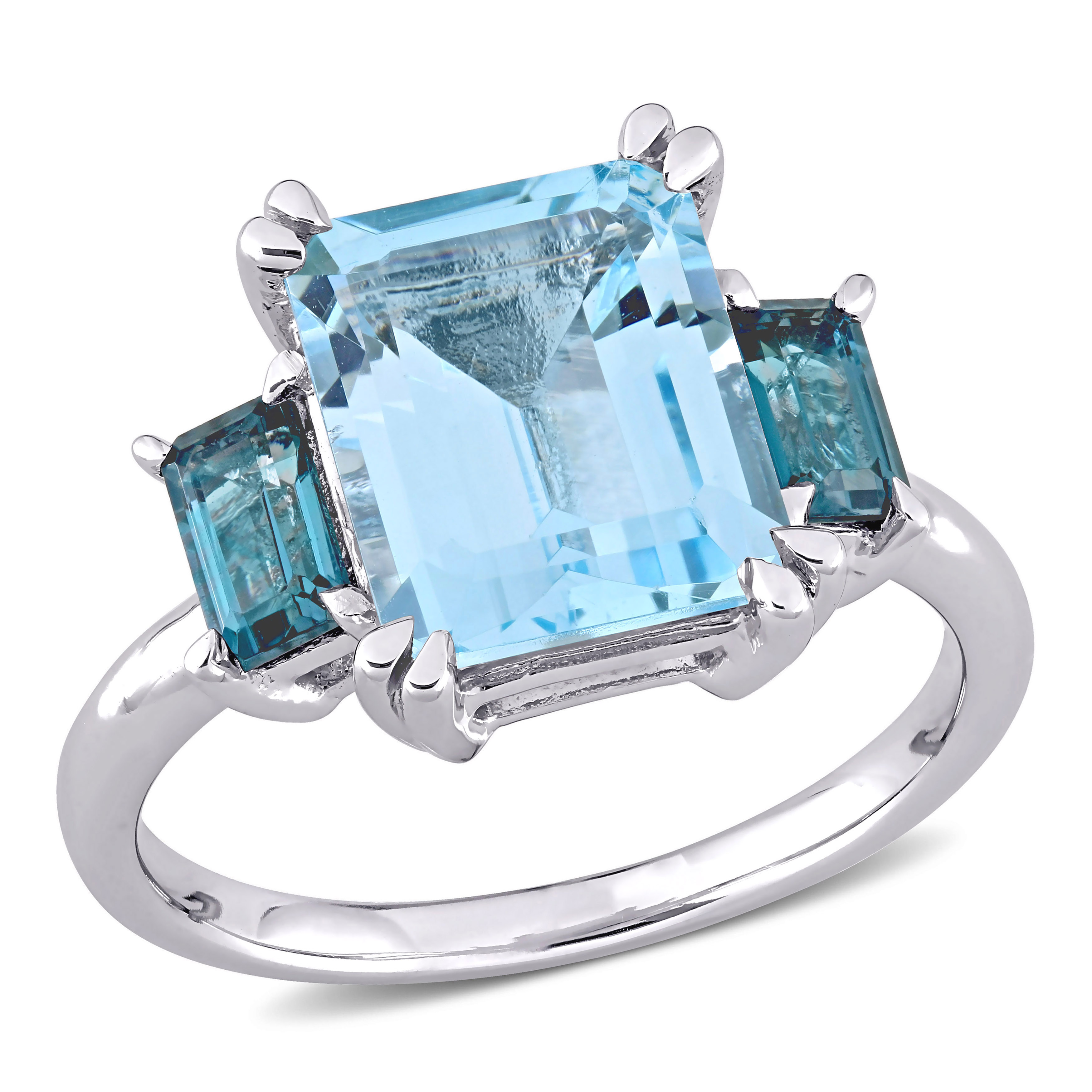 4 7/8 CT TGW Sky Blue and London Blue Topaz 3-Stone Ring in 14k White Gold