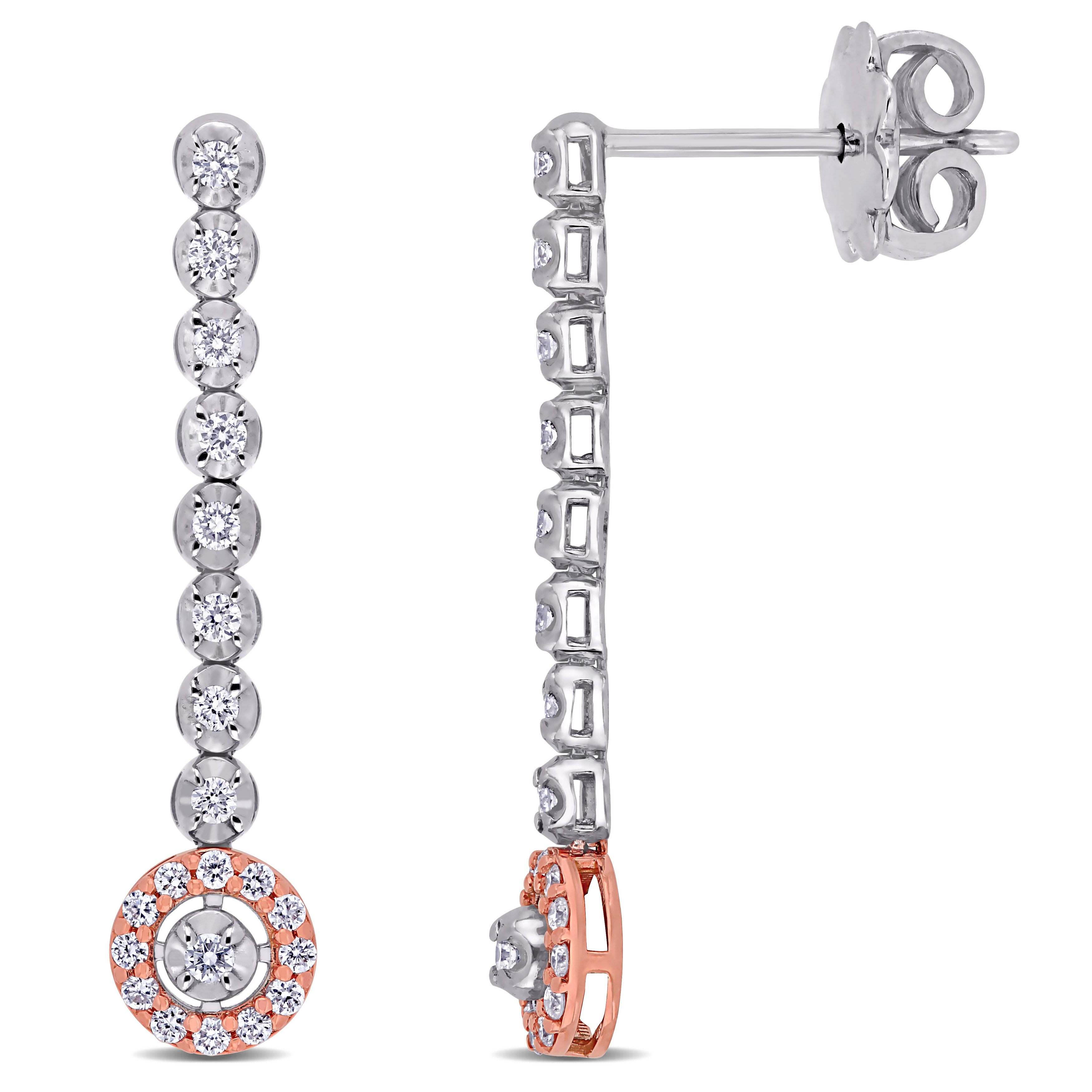 1/3 CT TW Diamond Drop Earrings in 14k White and Rose Gold