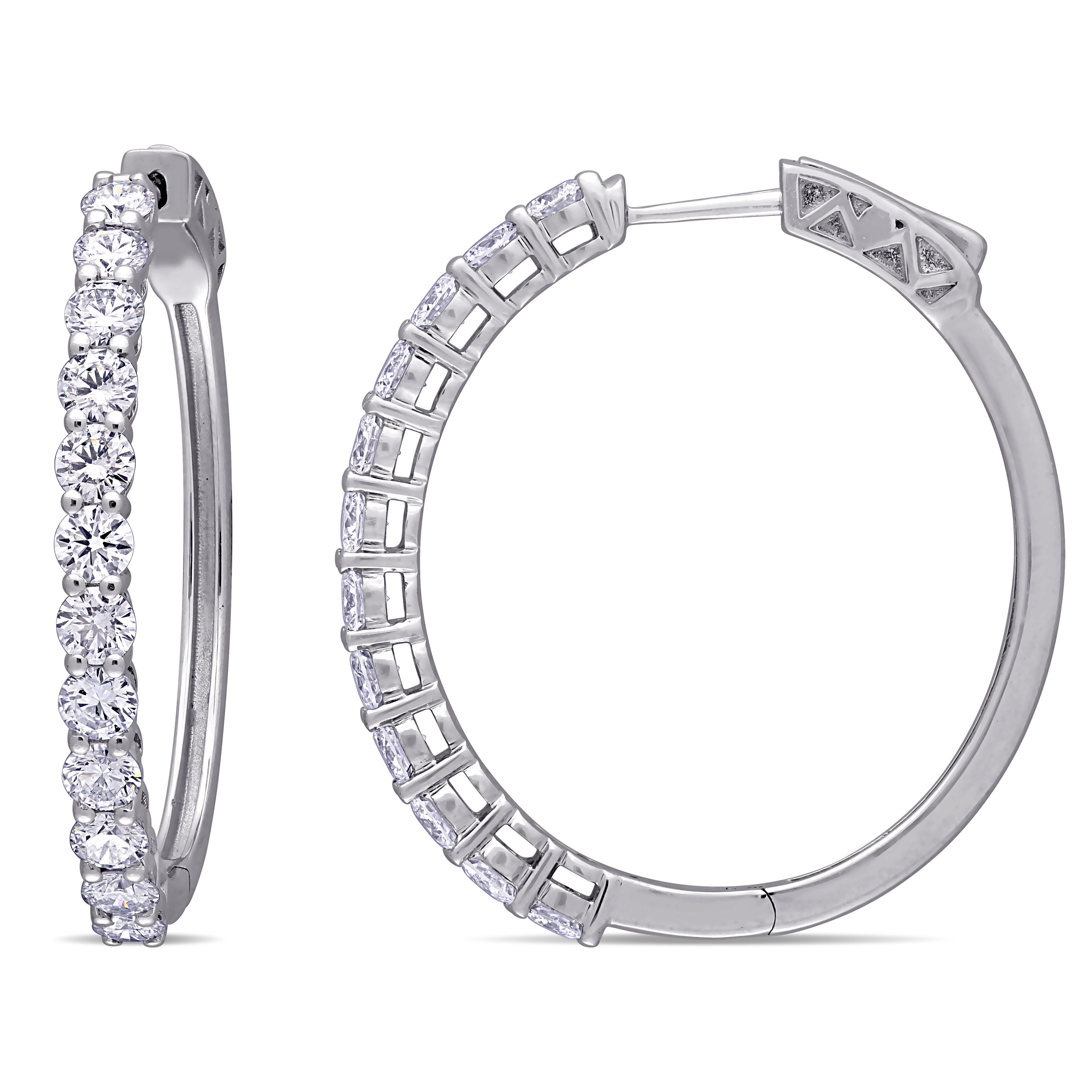 2 1/2 CT TW Lab Created Diamond Hoop Earrings in 14k White Gold